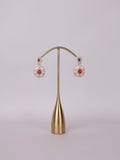 Royal Ivory & Ruby Cabochon Enamel Drop Earrings