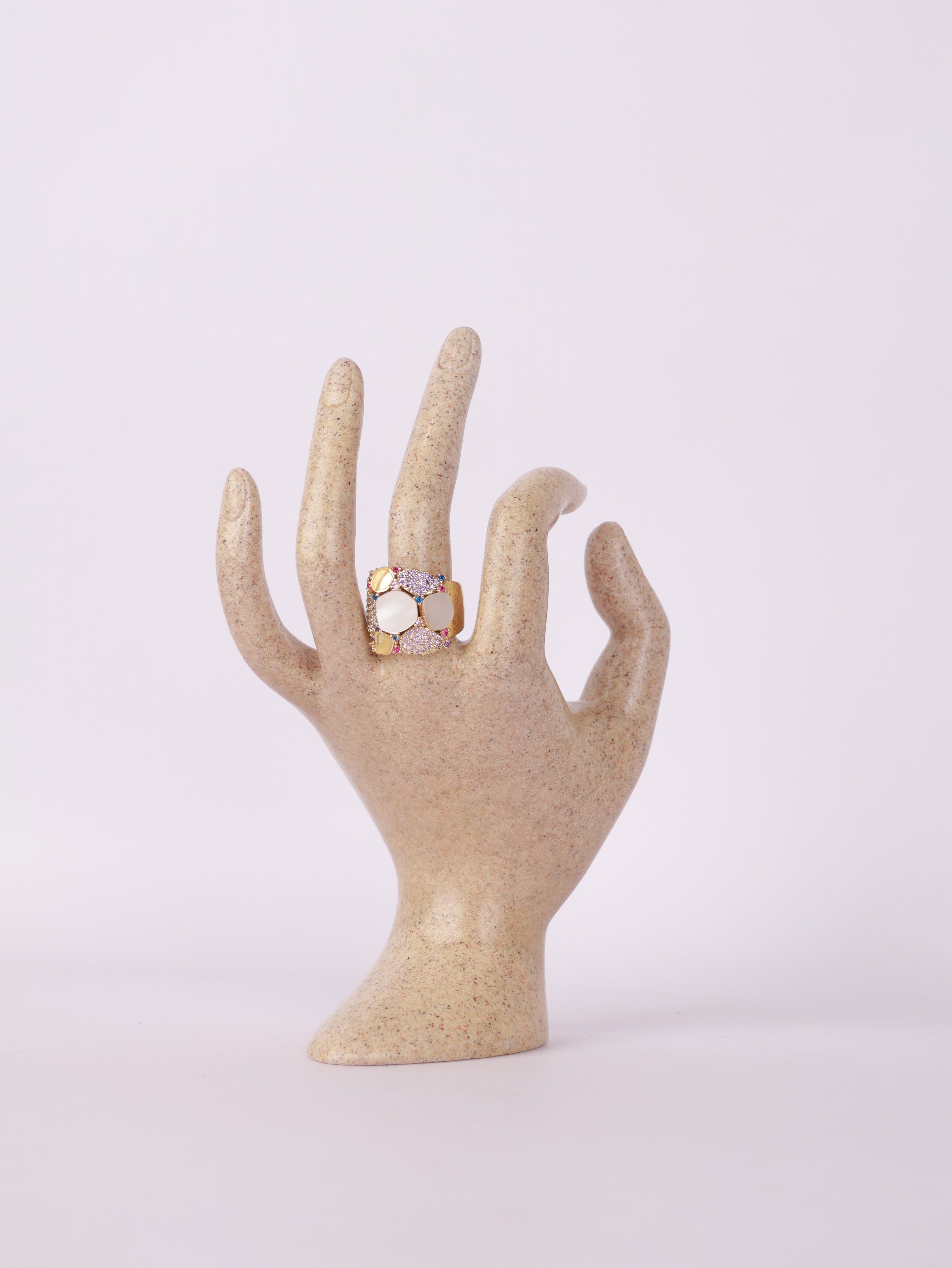 Mosaic Mother-of-Pearl Multi-Stone Statement Ring