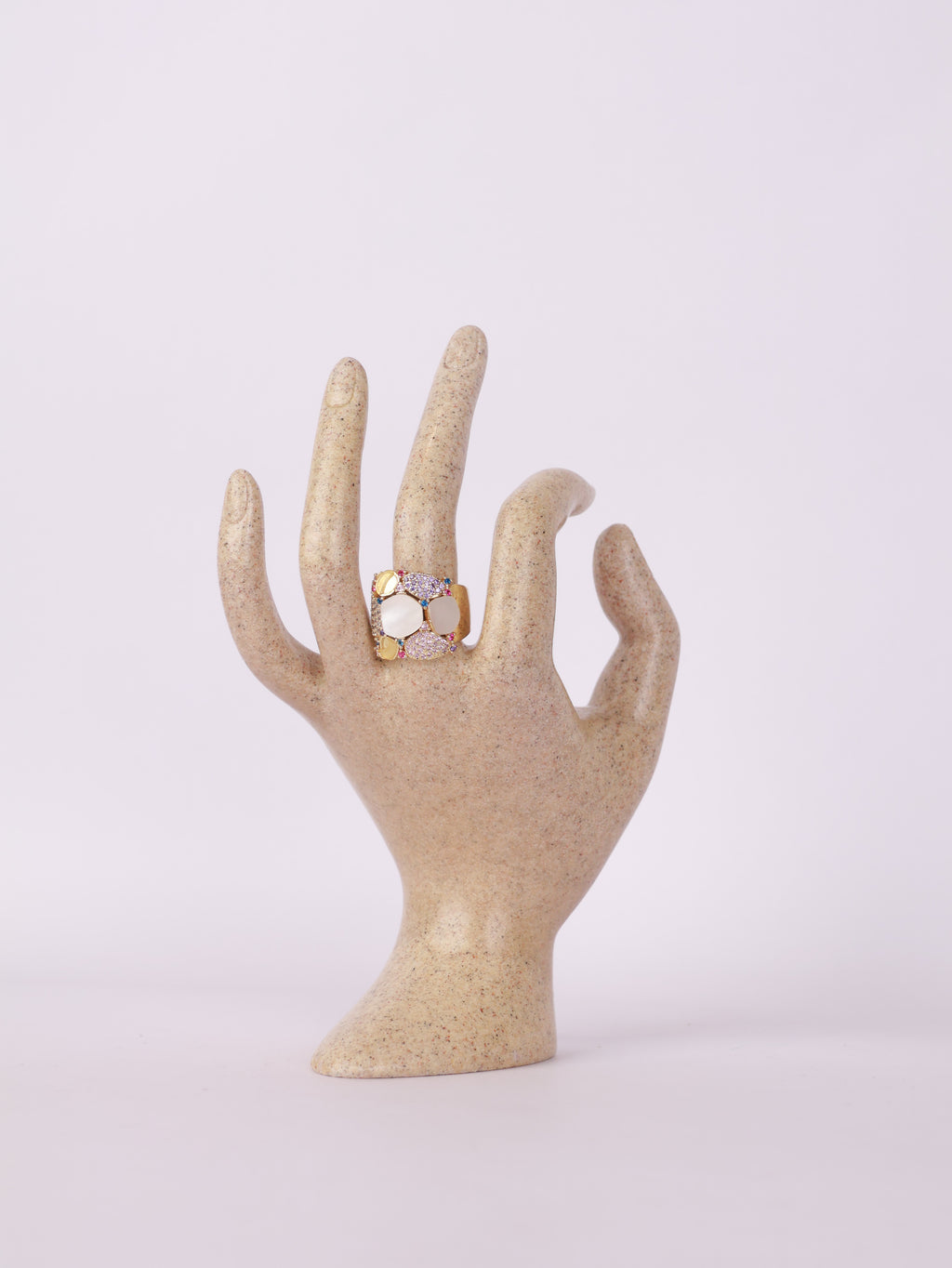 Mosaic Mother-of-Pearl Multi-Stone Statement Ring