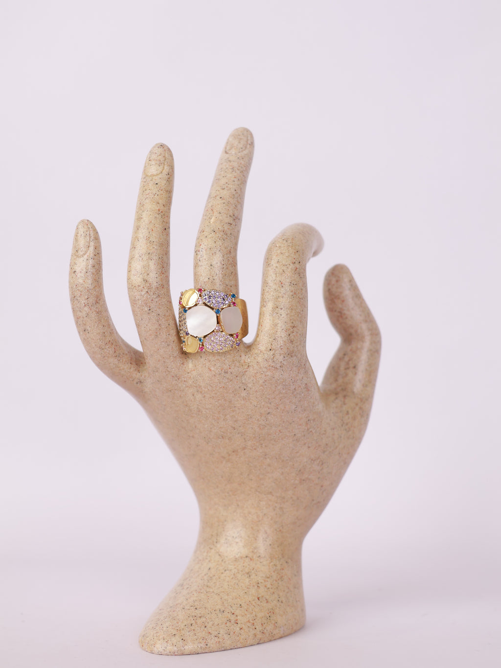 Mosaic Mother-of-Pearl Multi-Stone Statement Ring