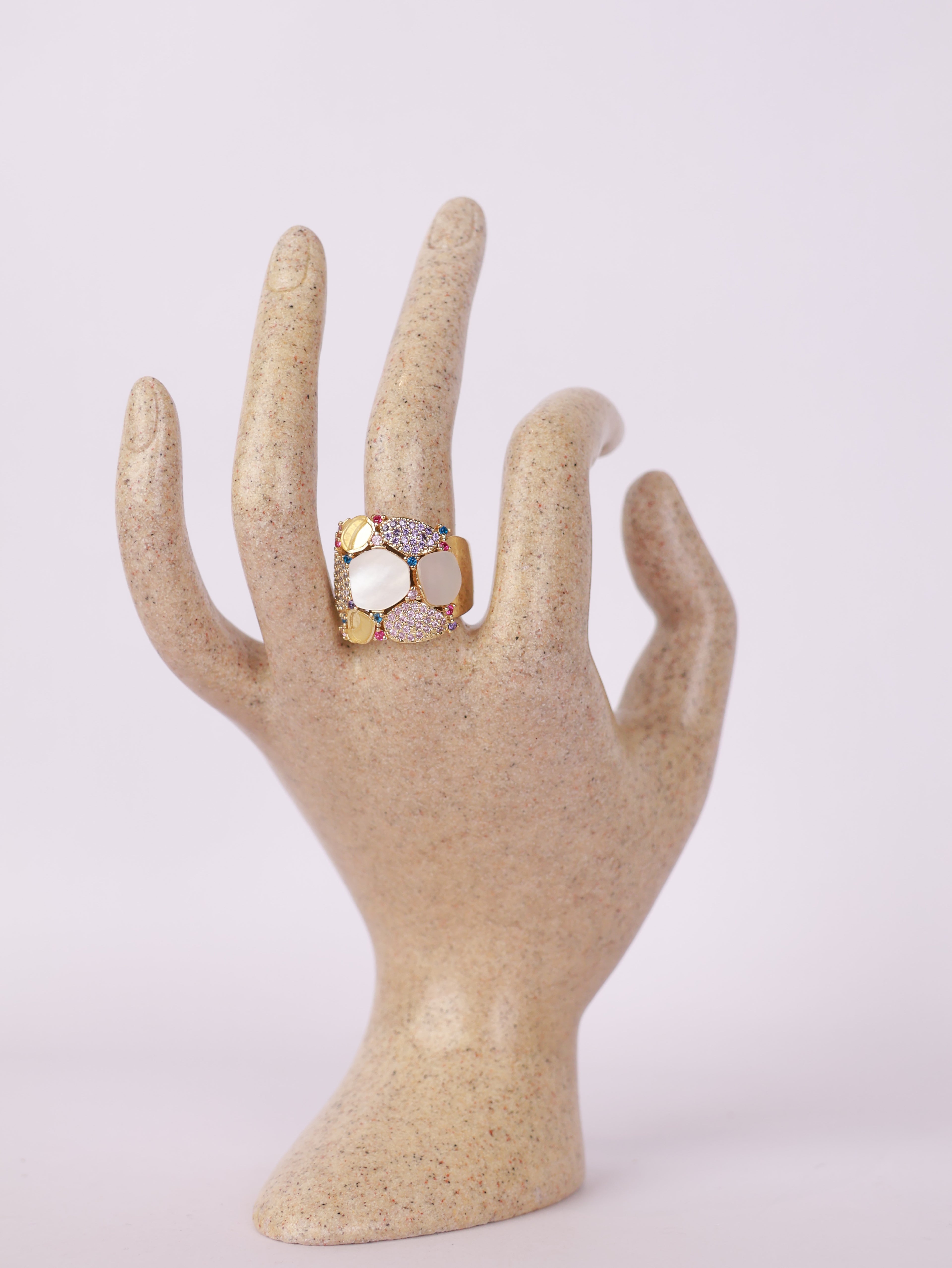 Mosaic Mother-of-Pearl Multi-Stone Statement Ring