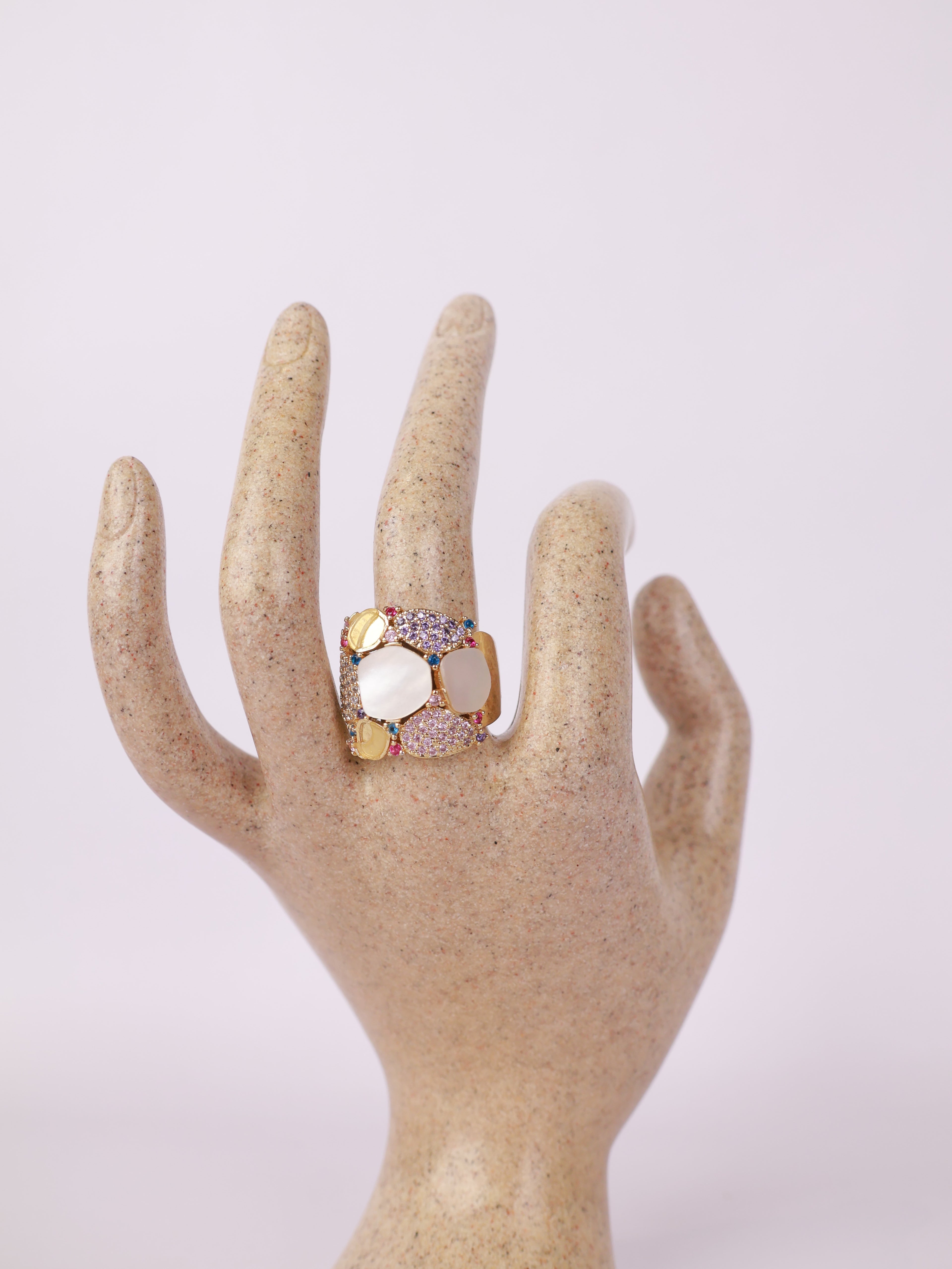 Mosaic Mother-of-Pearl Multi-Stone Statement Ring