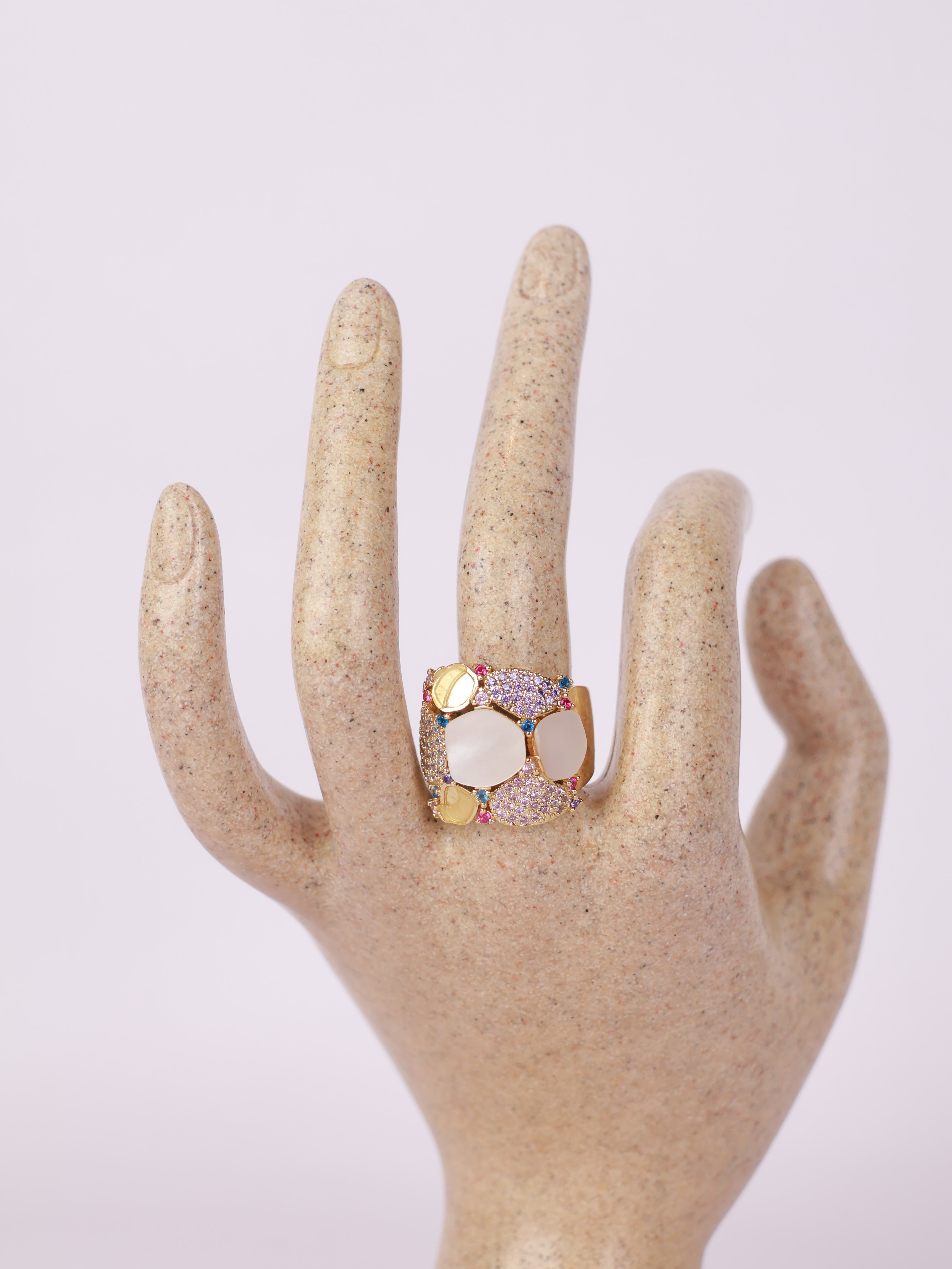 Mosaic Mother-of-Pearl Multi-Stone Statement Ring