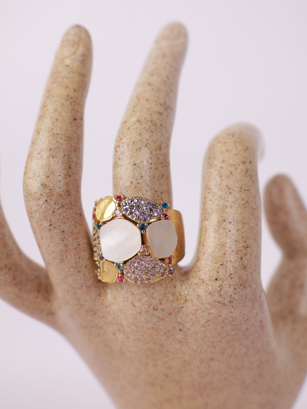 Mosaic Mother-of-Pearl Multi-Stone Statement Ring