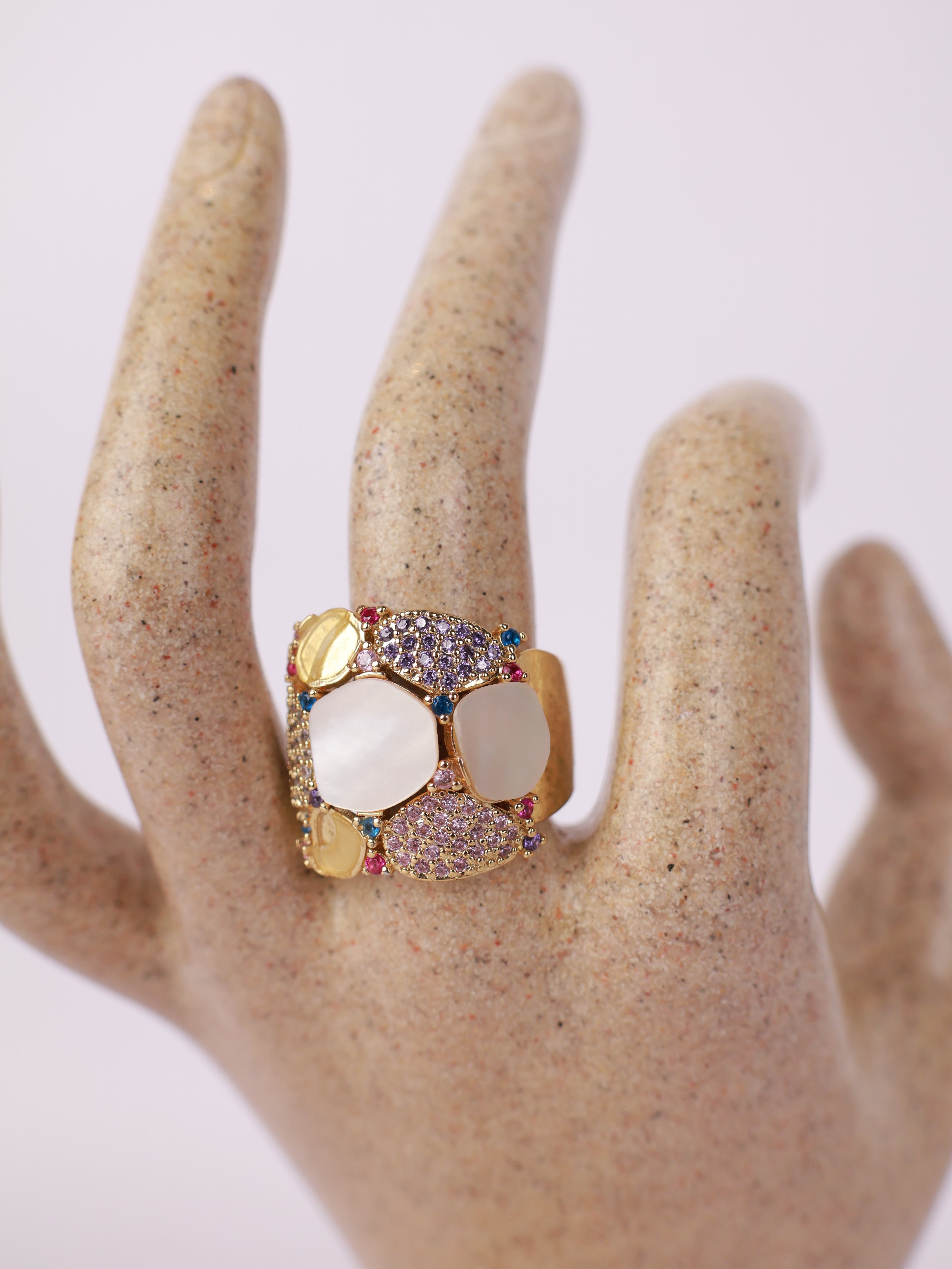 Mosaic Mother-of-Pearl Multi-Stone Statement Ring