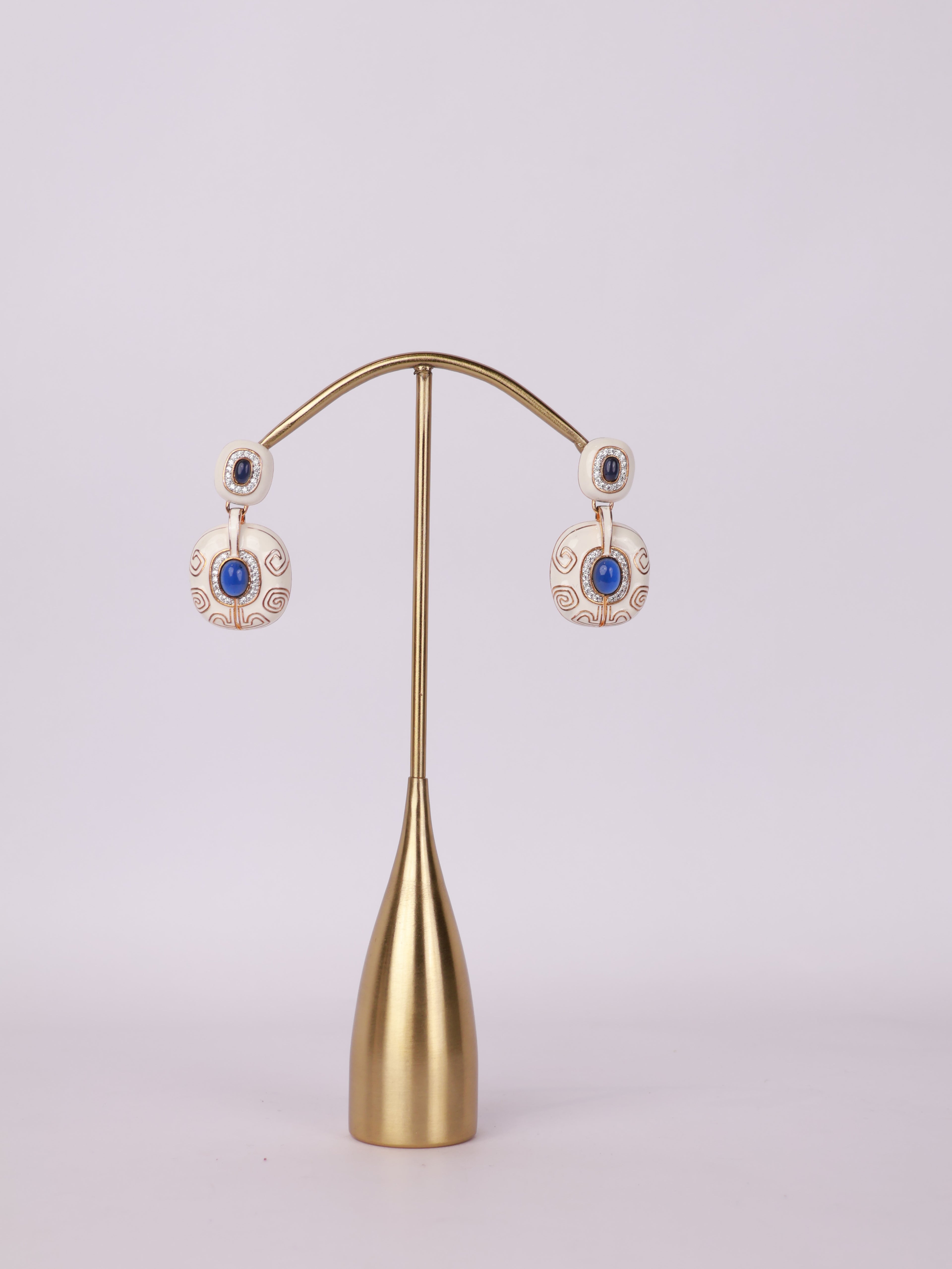 Sapphire Radiance Enamel Drop Earrings