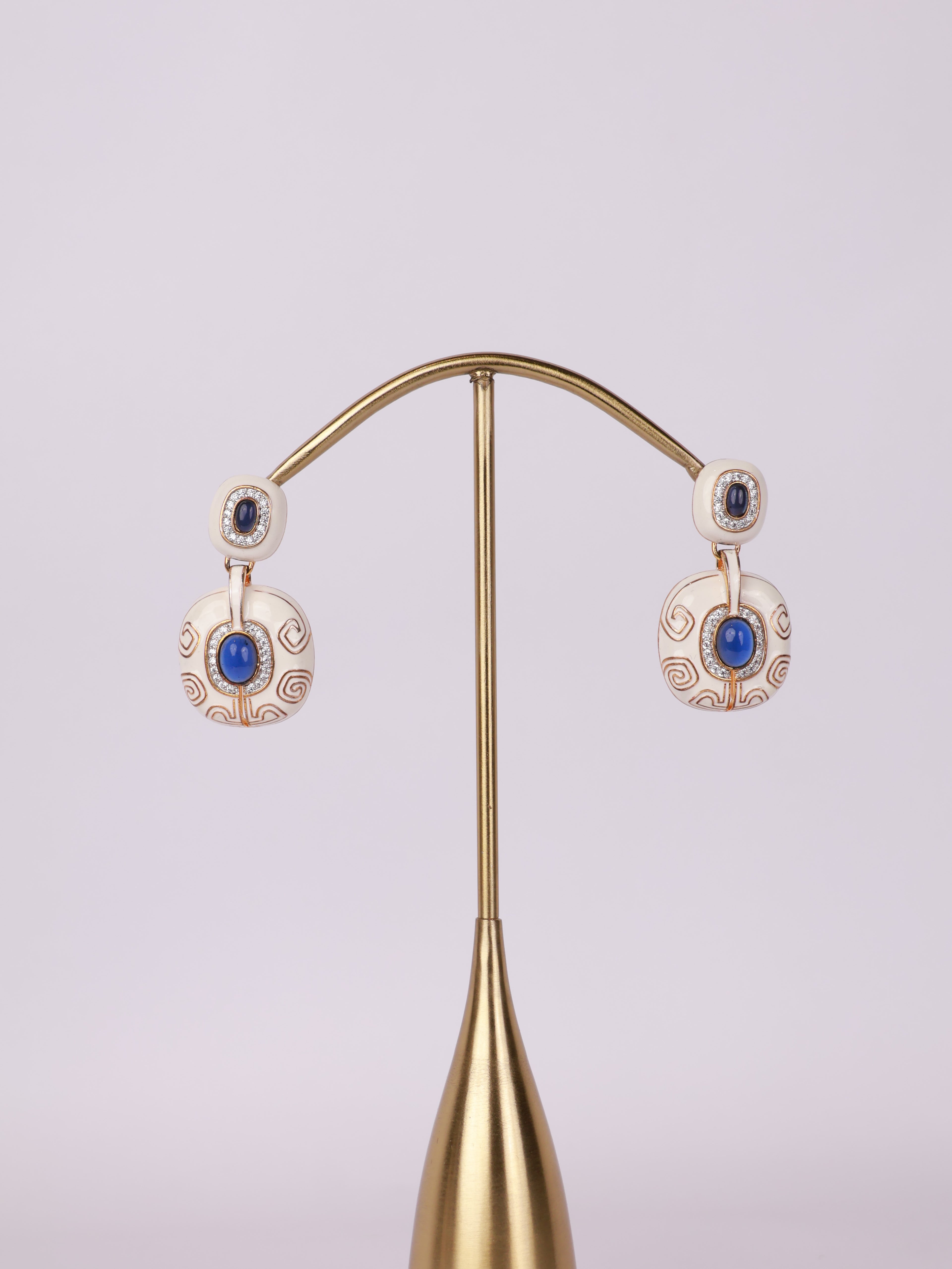Sapphire Radiance Enamel Drop Earrings