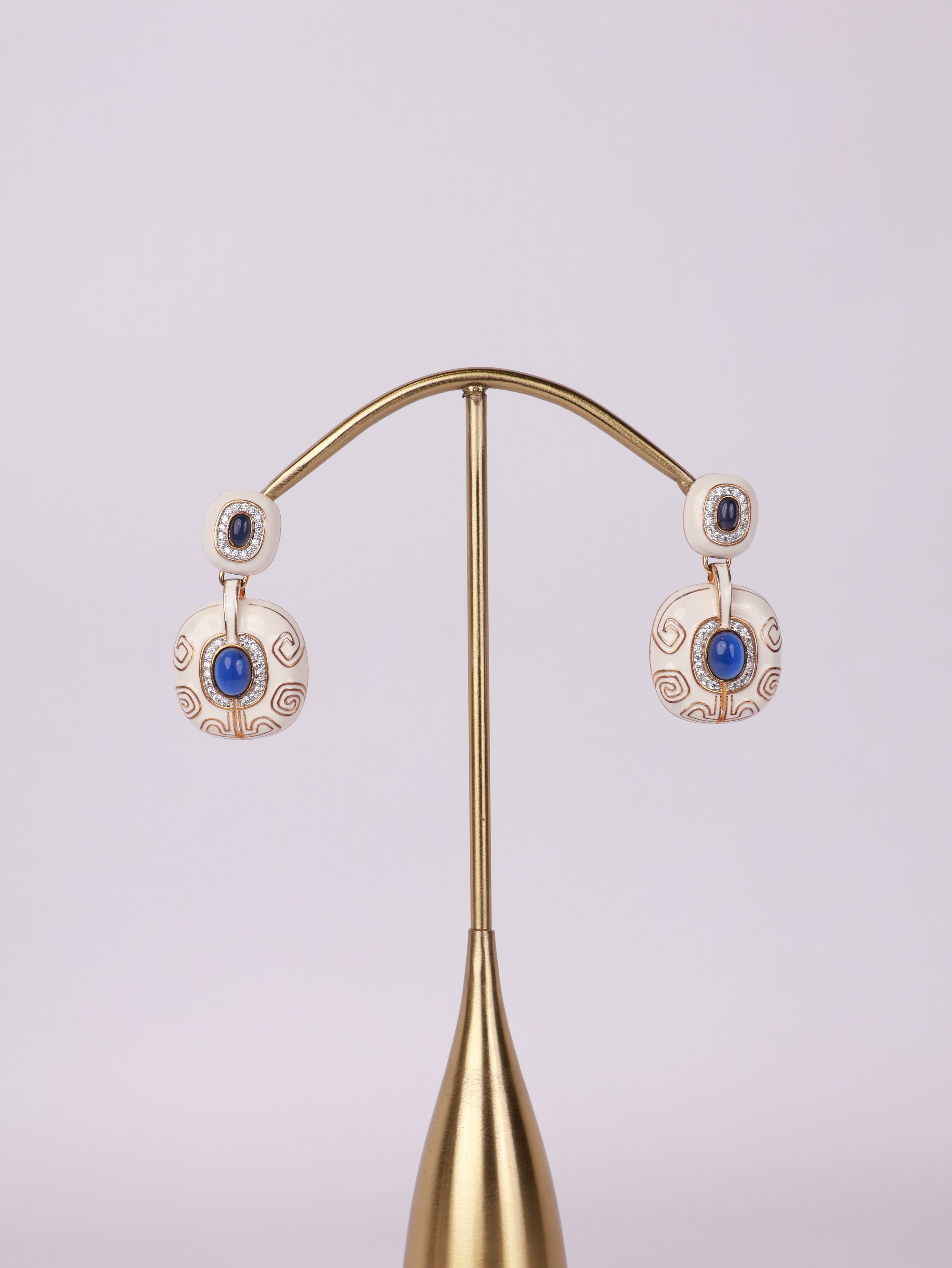 Sapphire Radiance Enamel Drop Earrings