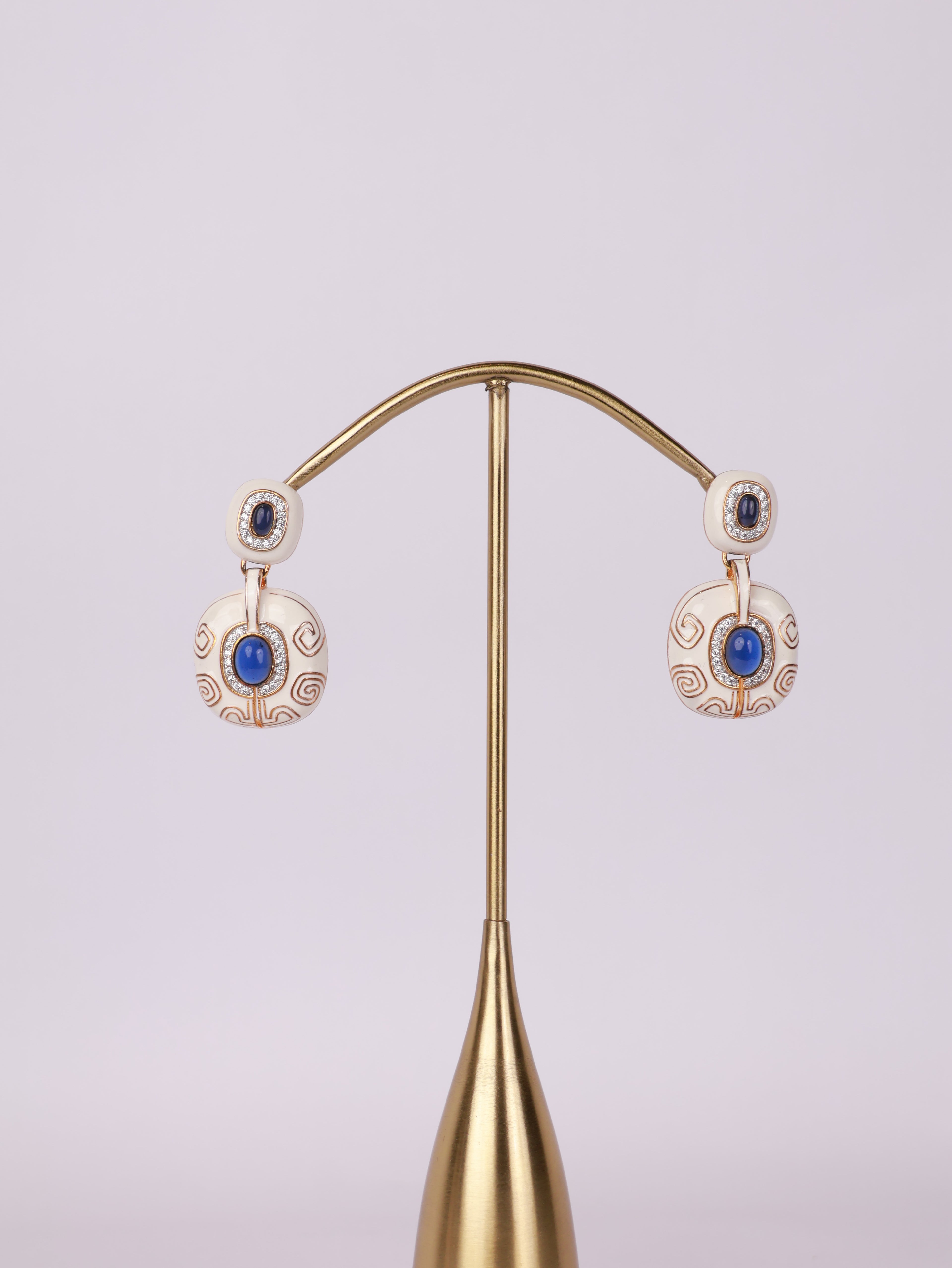 Sapphire Radiance Enamel Drop Earrings