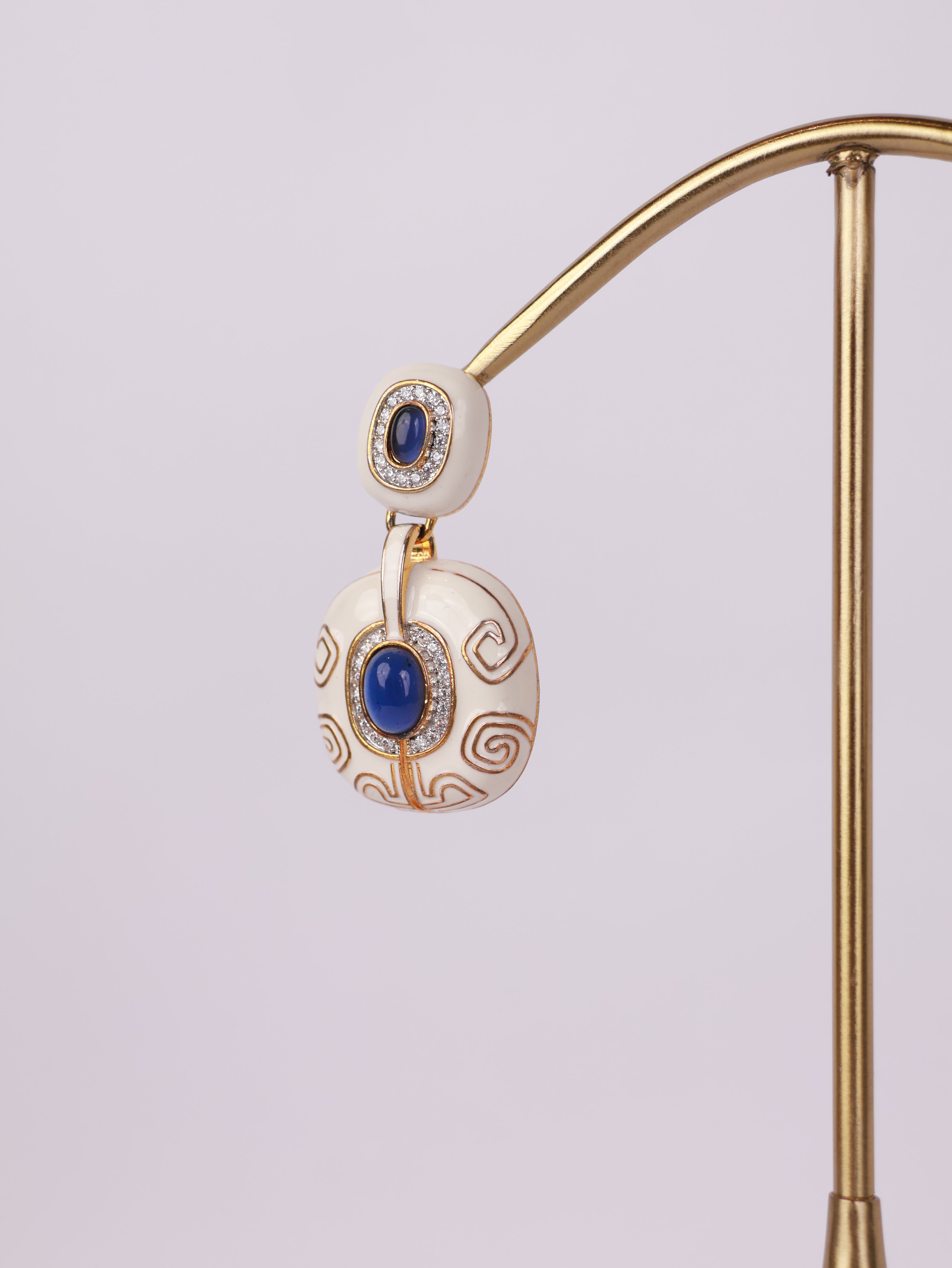 Sapphire Radiance Enamel Drop Earrings