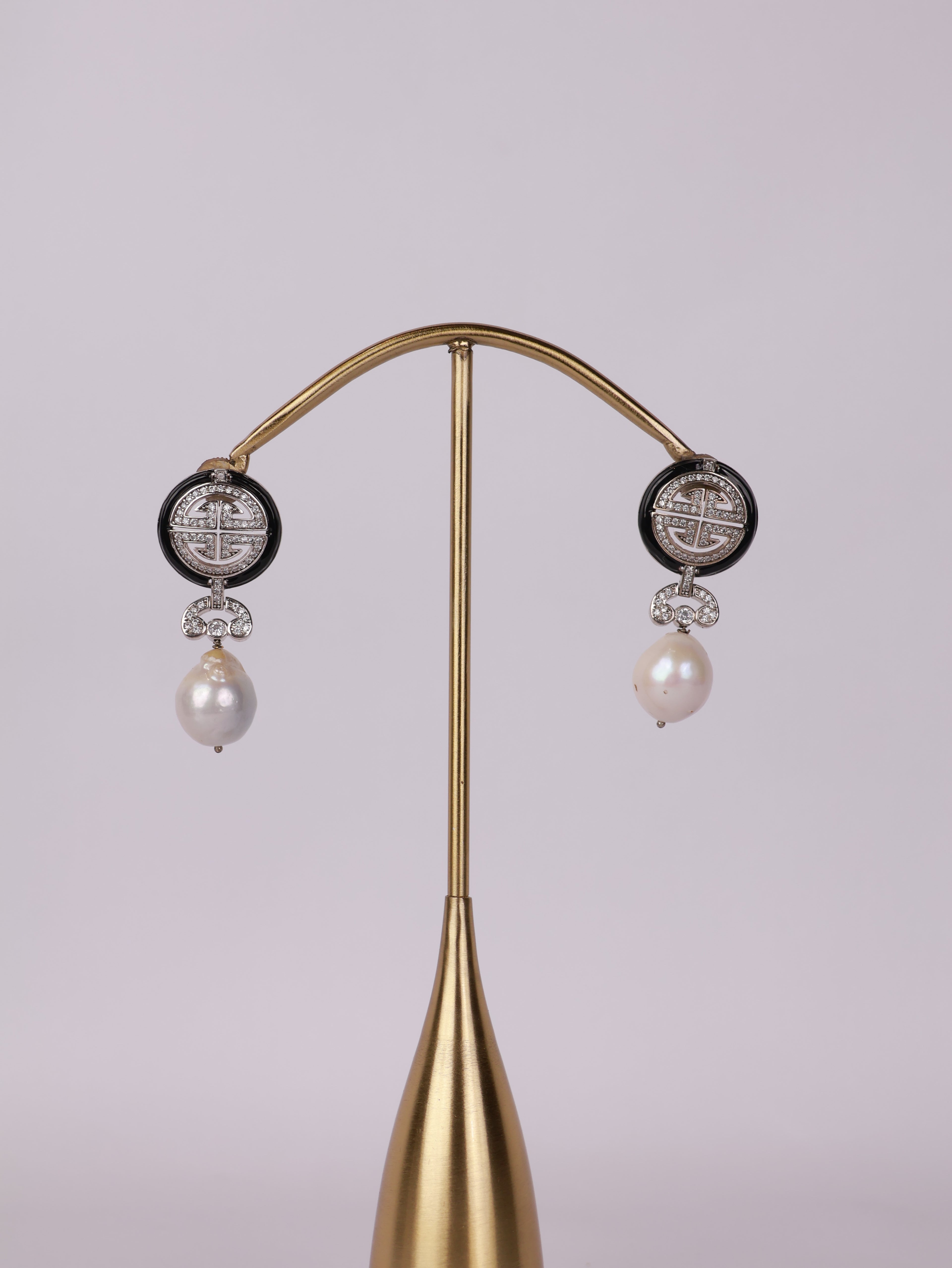 Imperial Onyx & Pearl Drop Earrings