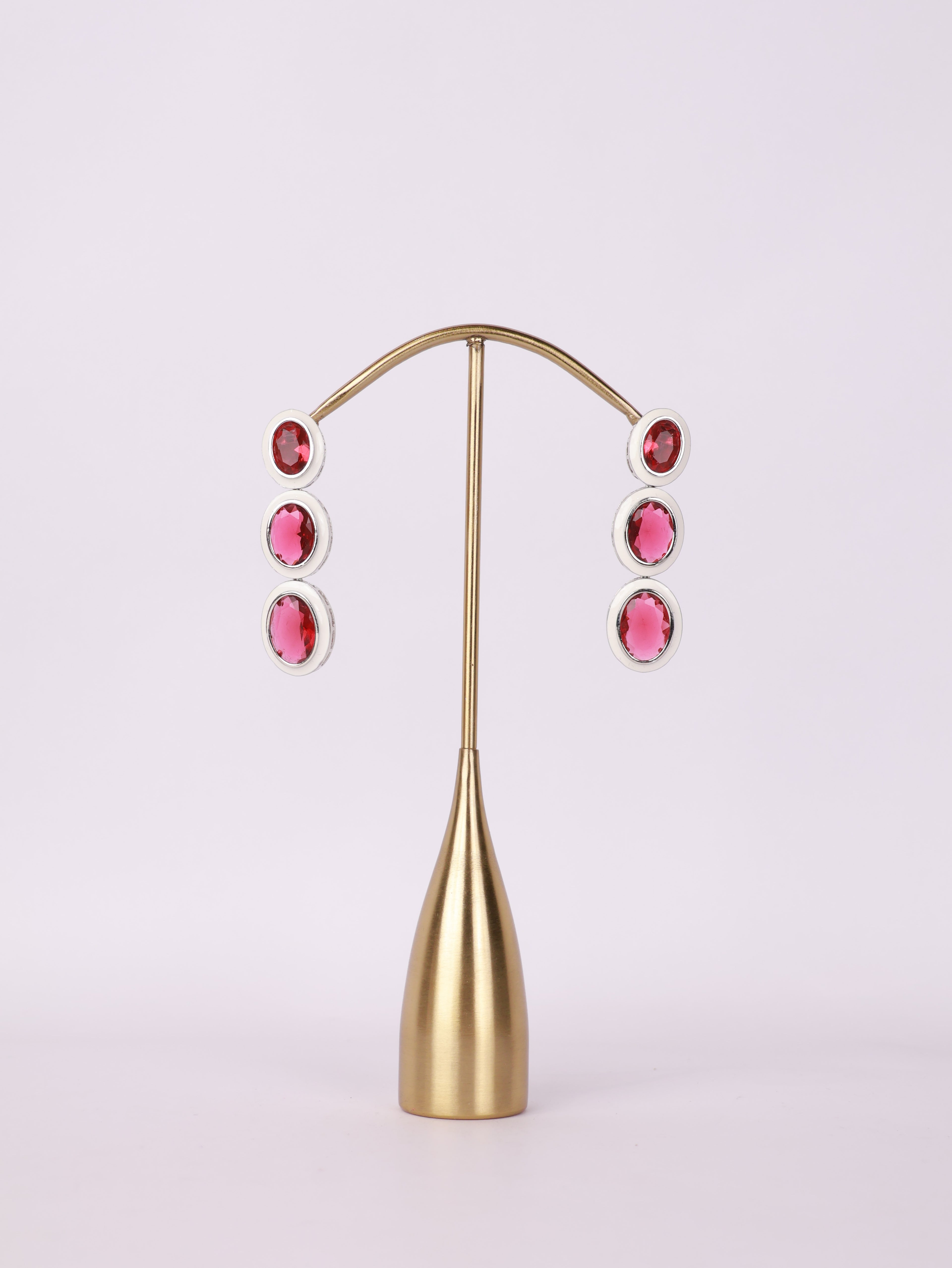 Crimson Enamel Tiered Drop Earrings