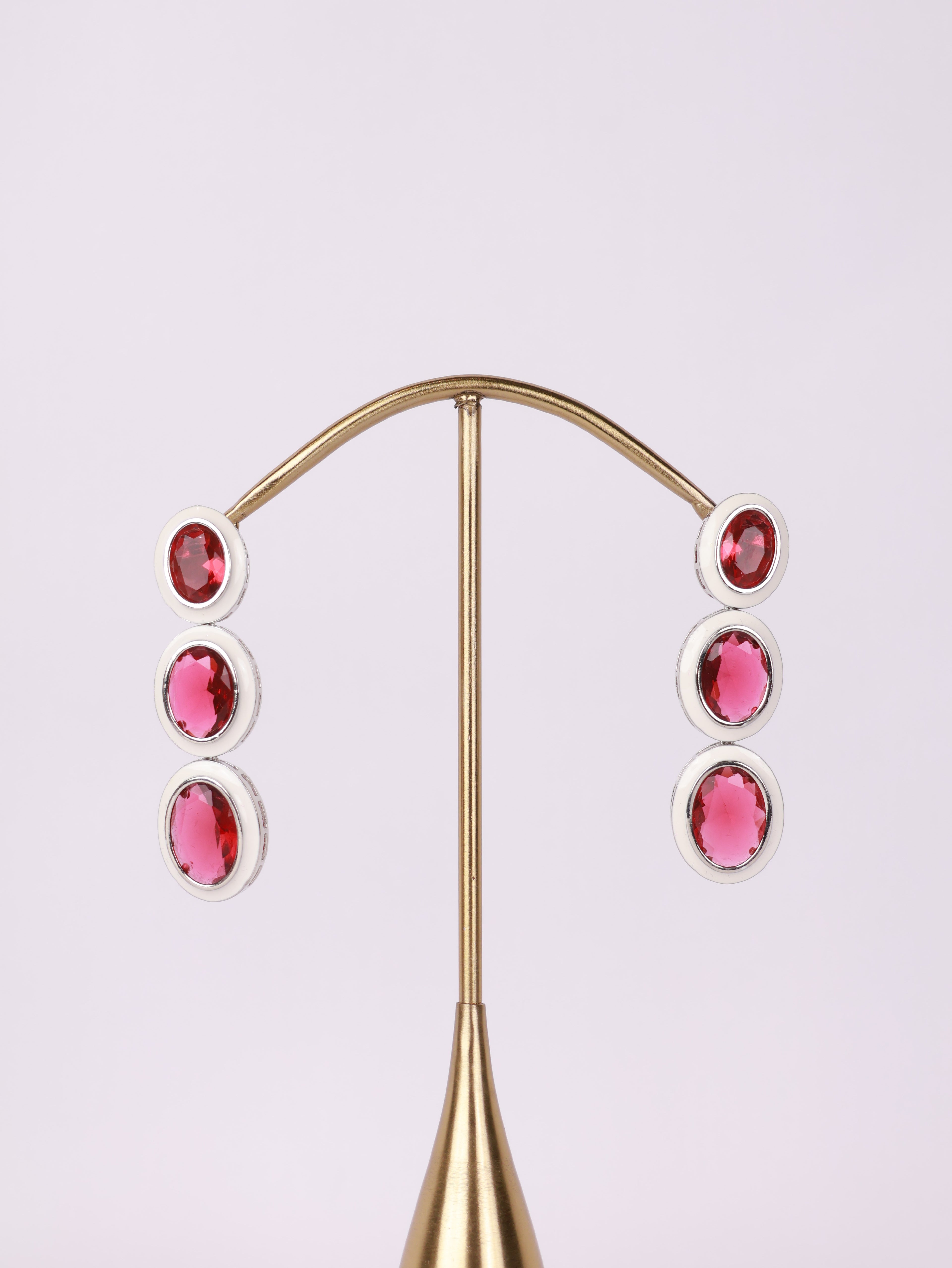 Crimson Enamel Tiered Drop Earrings
