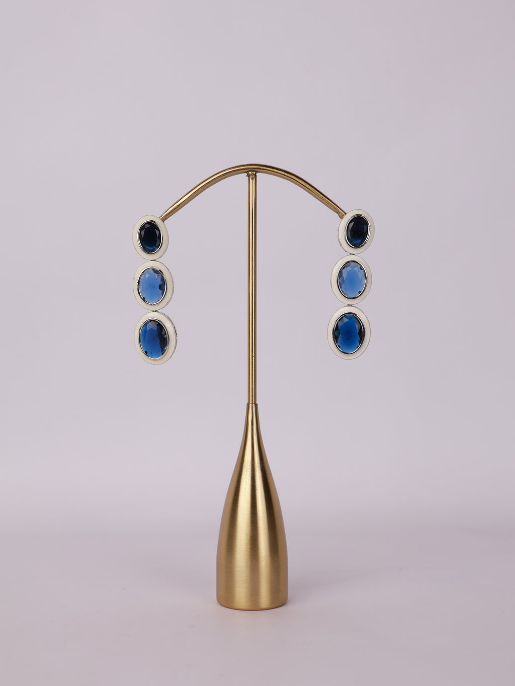 Royal Sapphire & White Enamel Three-Tier Drop Earrings