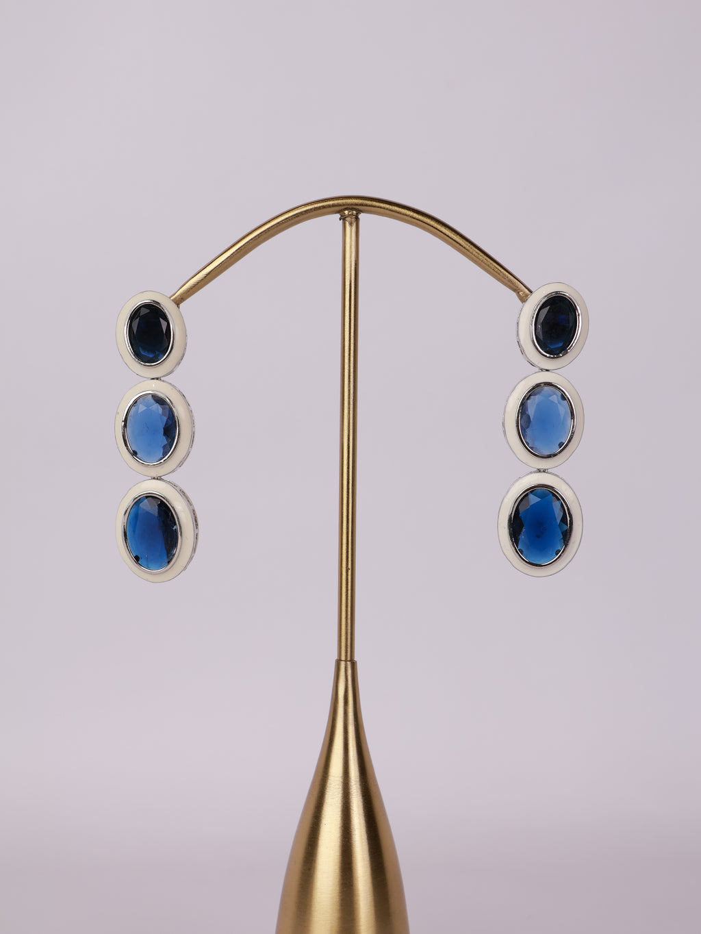 Royal Sapphire & White Enamel Three-Tier Drop Earrings