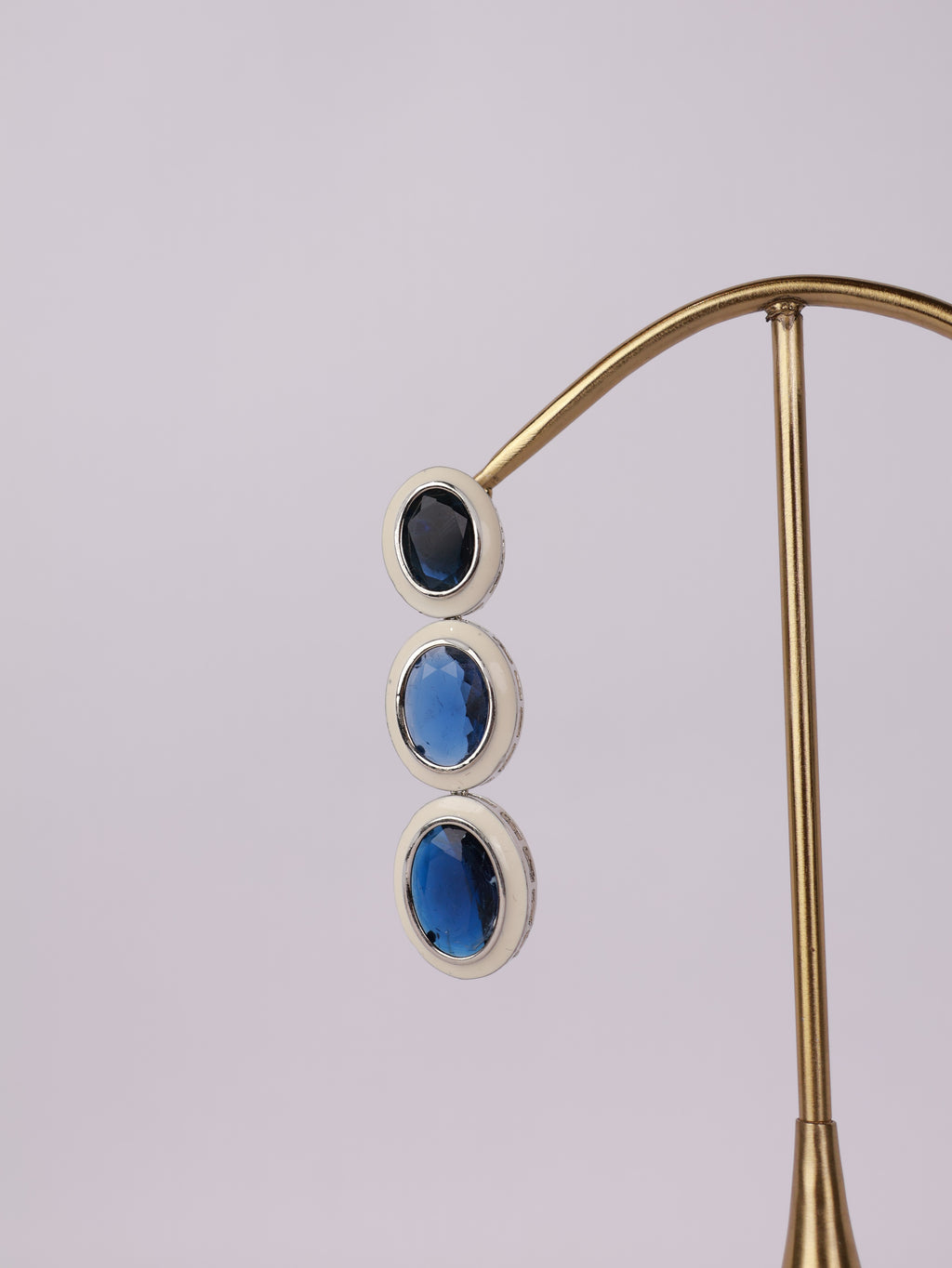 Royal Sapphire & White Enamel Three-Tier Drop Earrings