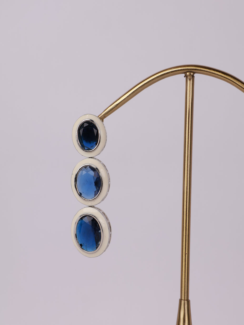 Royal Sapphire & White Enamel Three-Tier Drop Earrings