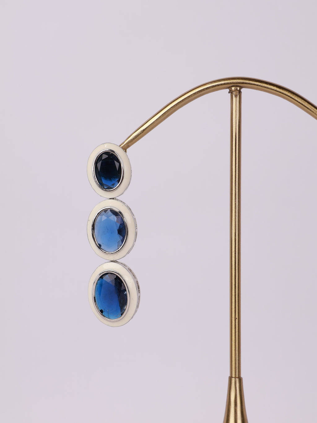 Royal Sapphire & White Enamel Three-Tier Drop Earrings