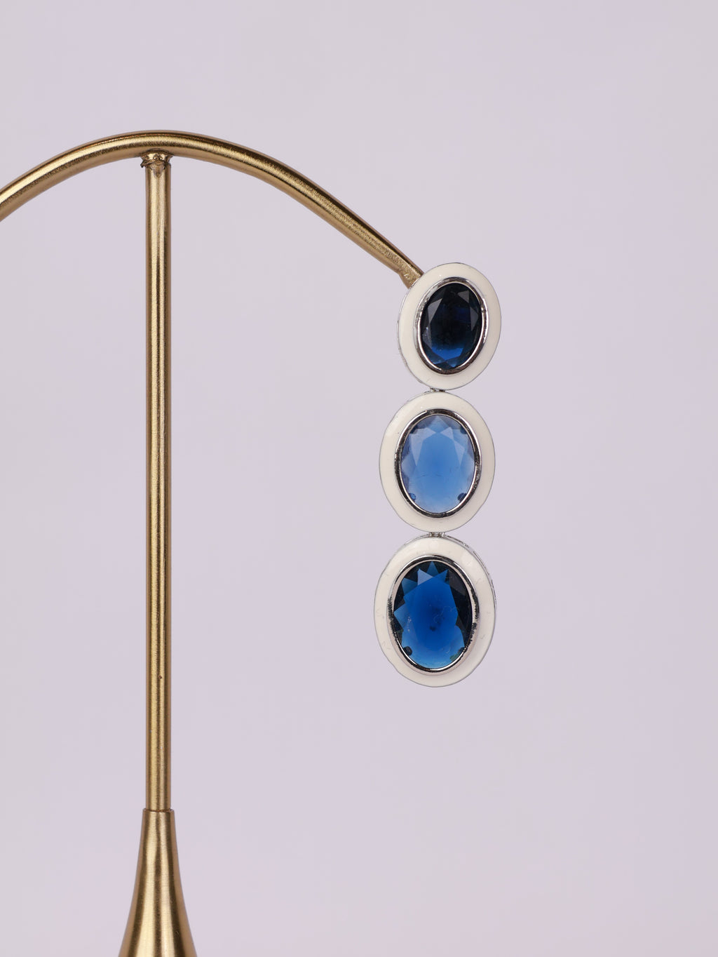 Royal Sapphire & White Enamel Three-Tier Drop Earrings