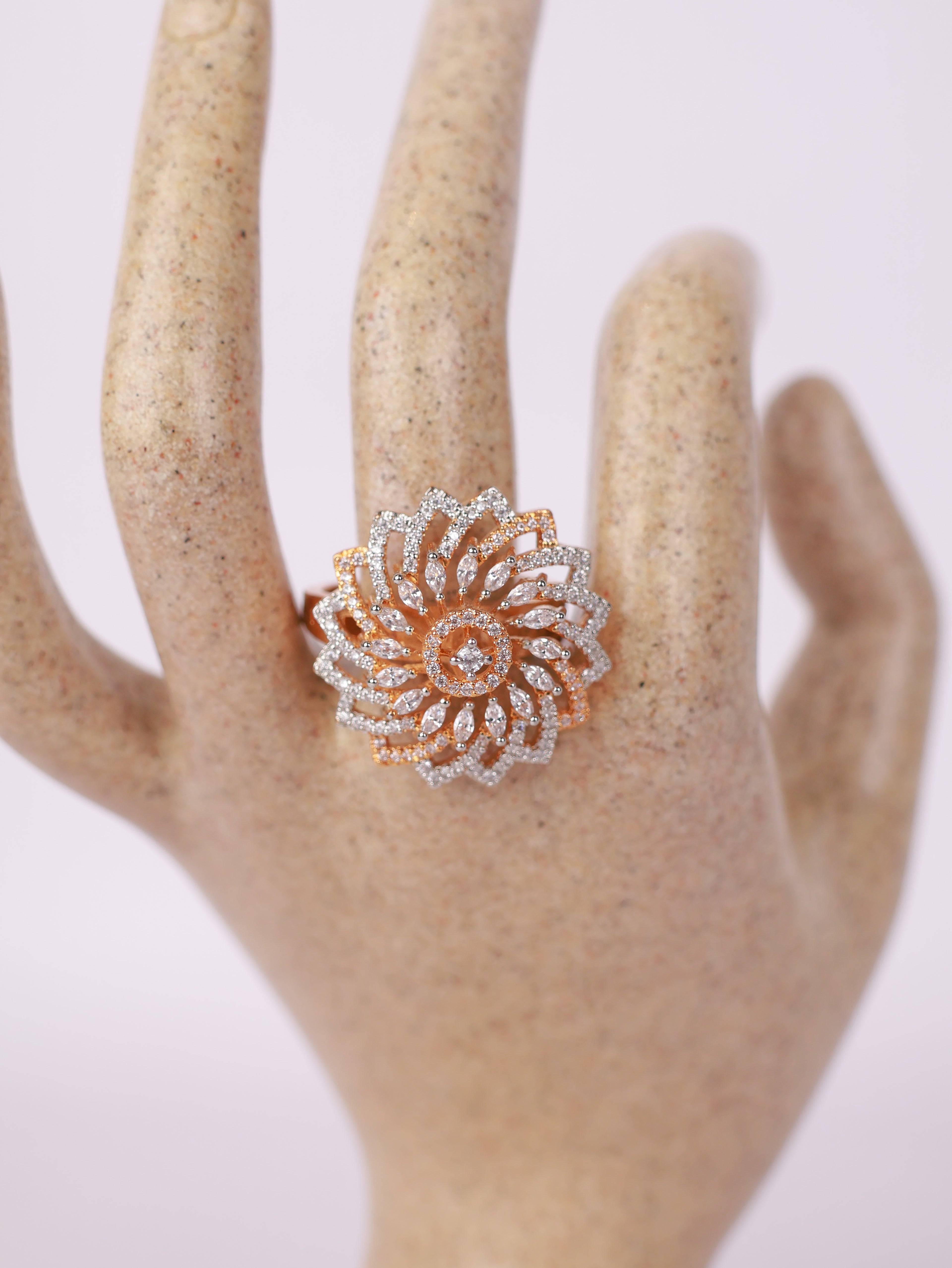 Floral Whirl Two-Tone Diamond Statement Ring