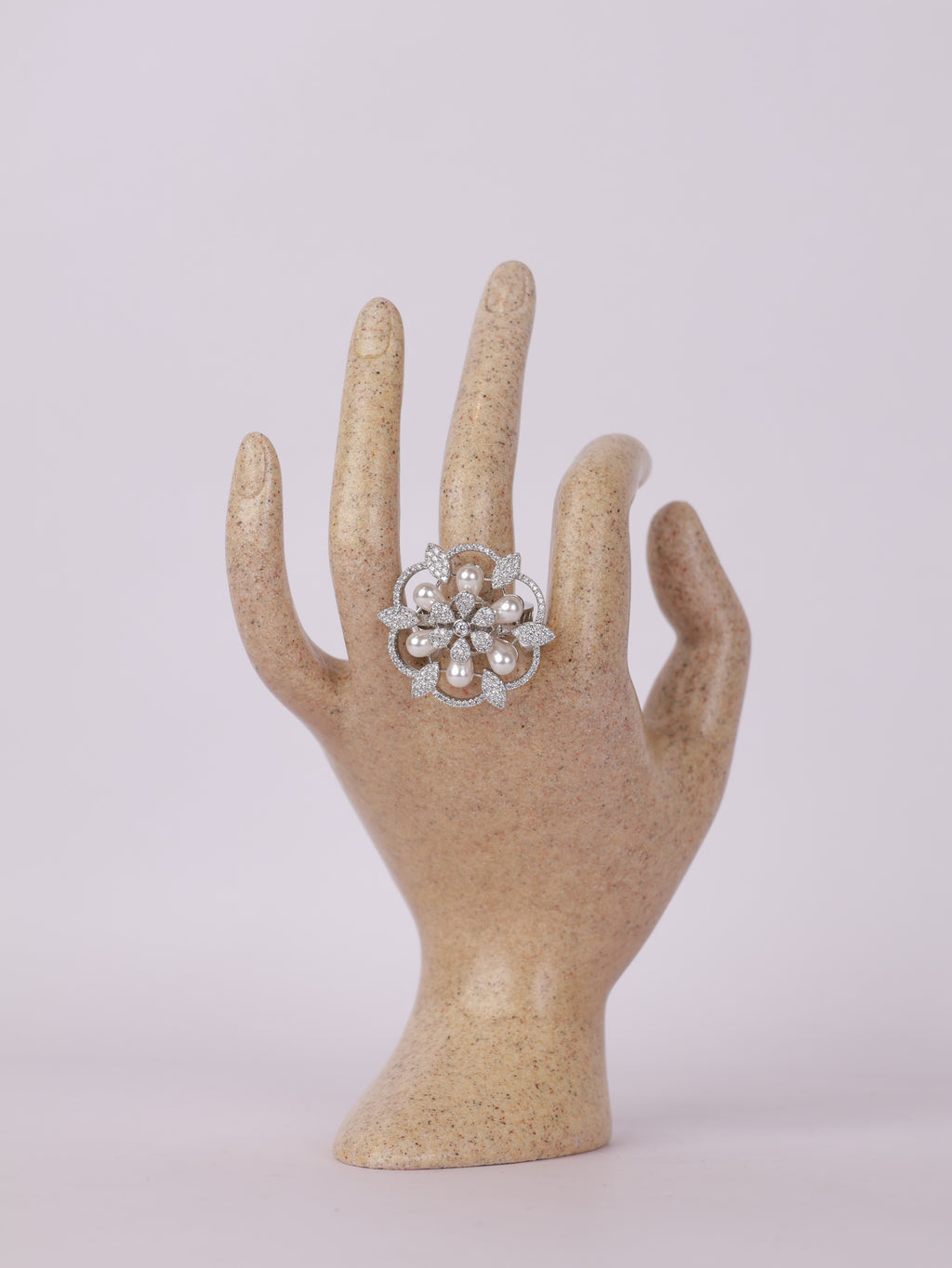 Royal Pearl Bloom & Diamond Pavé Statement Ring