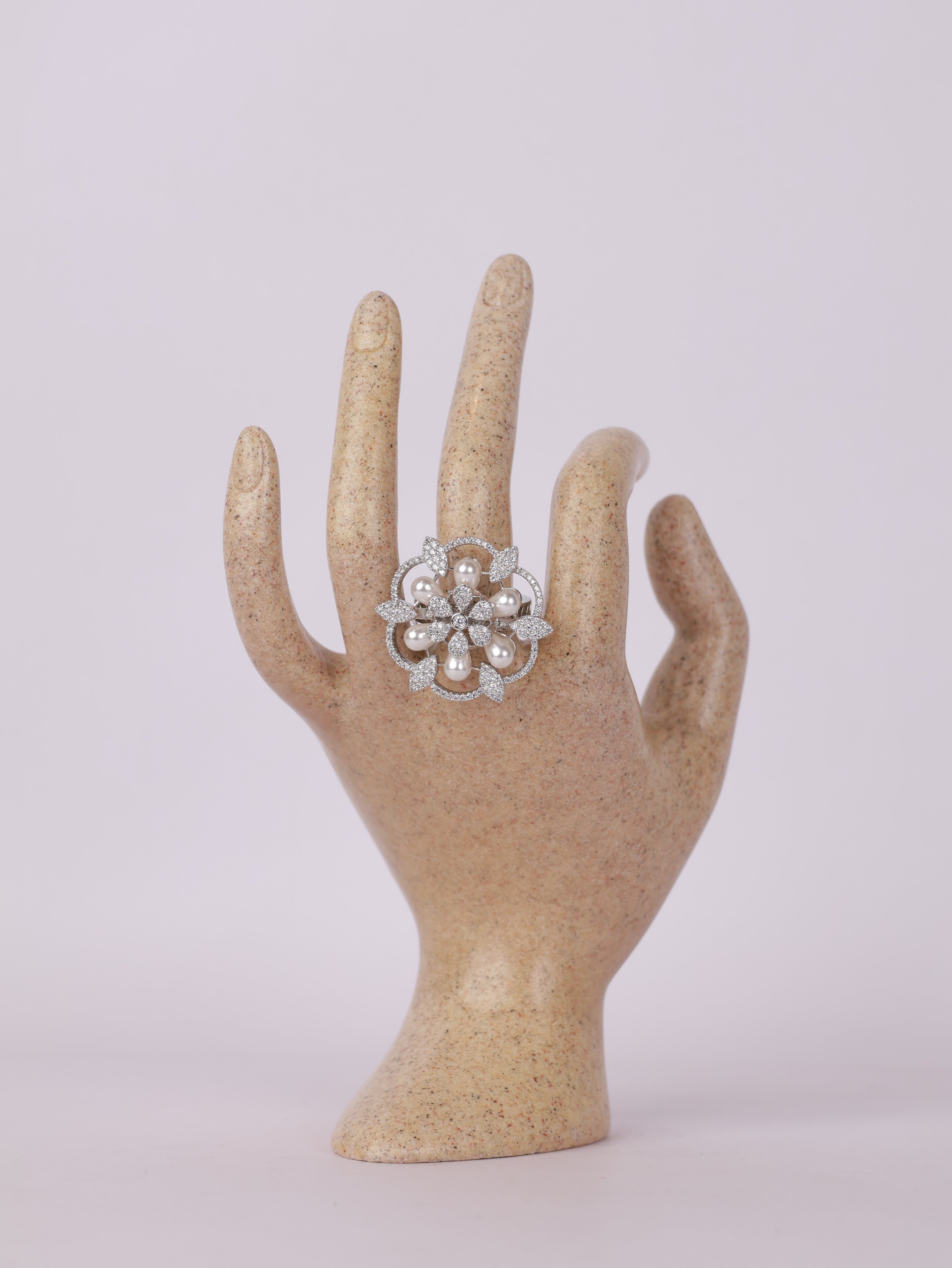 Royal Pearl Bloom & Diamond Pavé Statement Ring