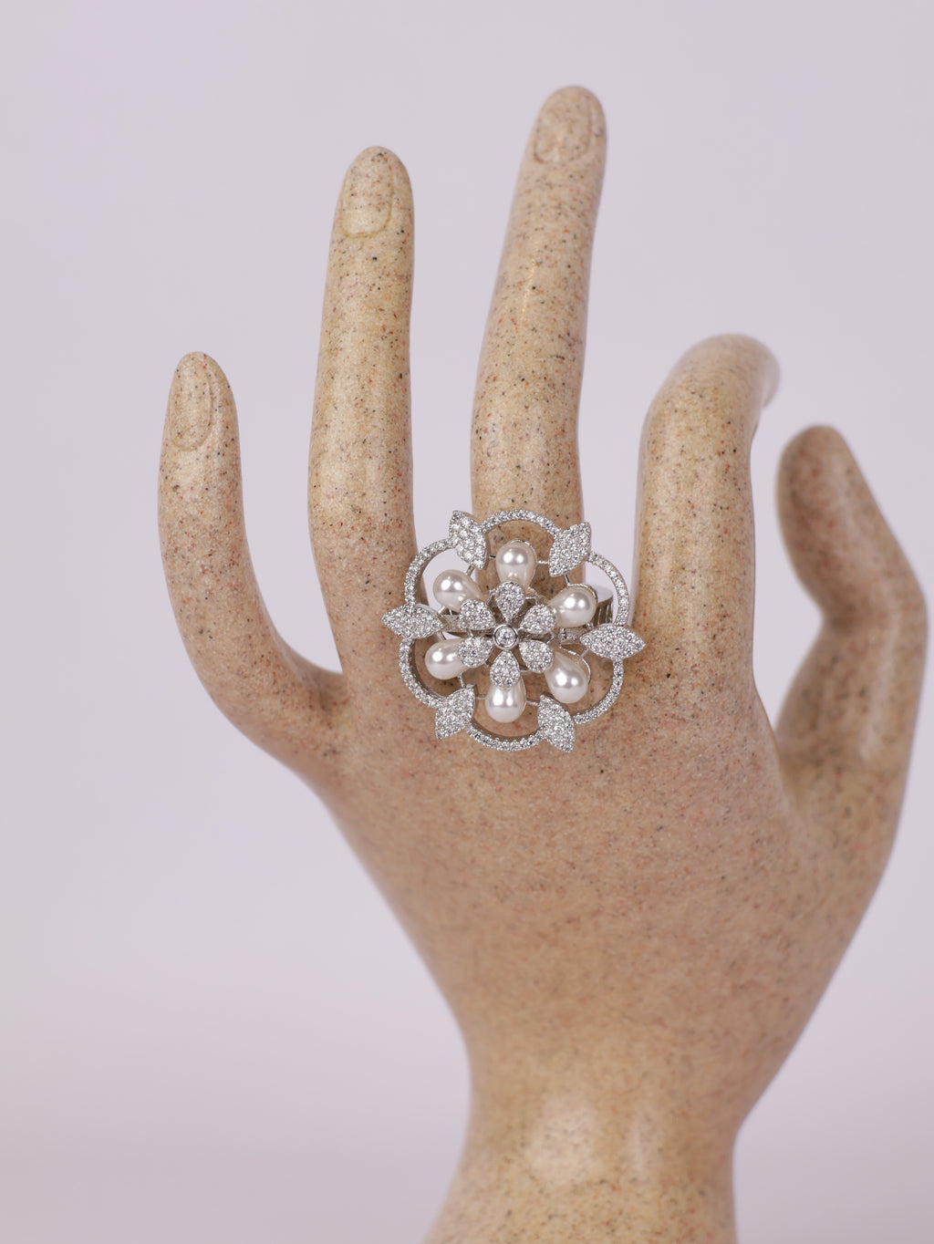 Royal Pearl Bloom & Diamond Pavé Statement Ring