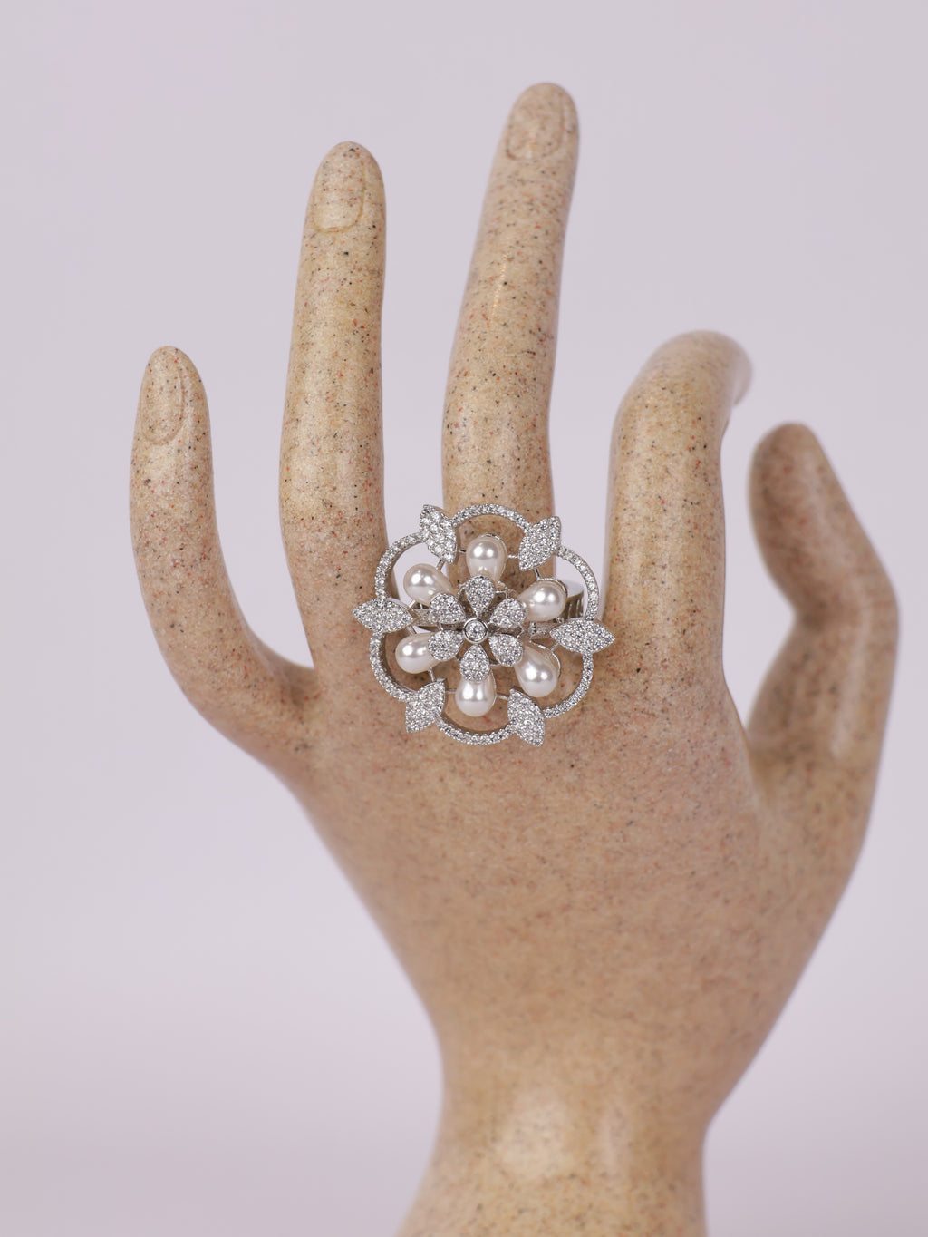 Royal Pearl Bloom & Diamond Pavé Statement Ring