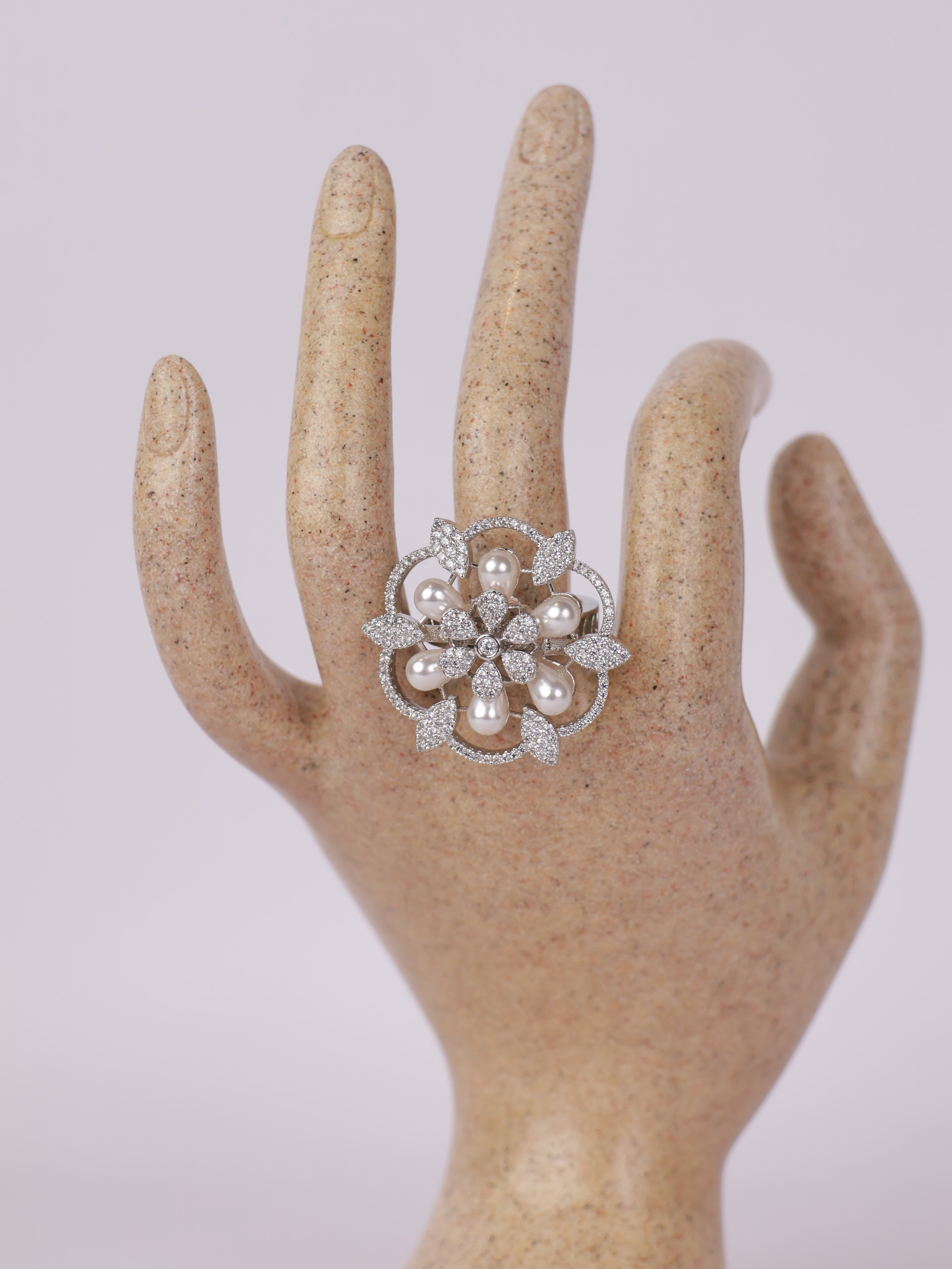 Royal Pearl Bloom & Diamond Pavé Statement Ring