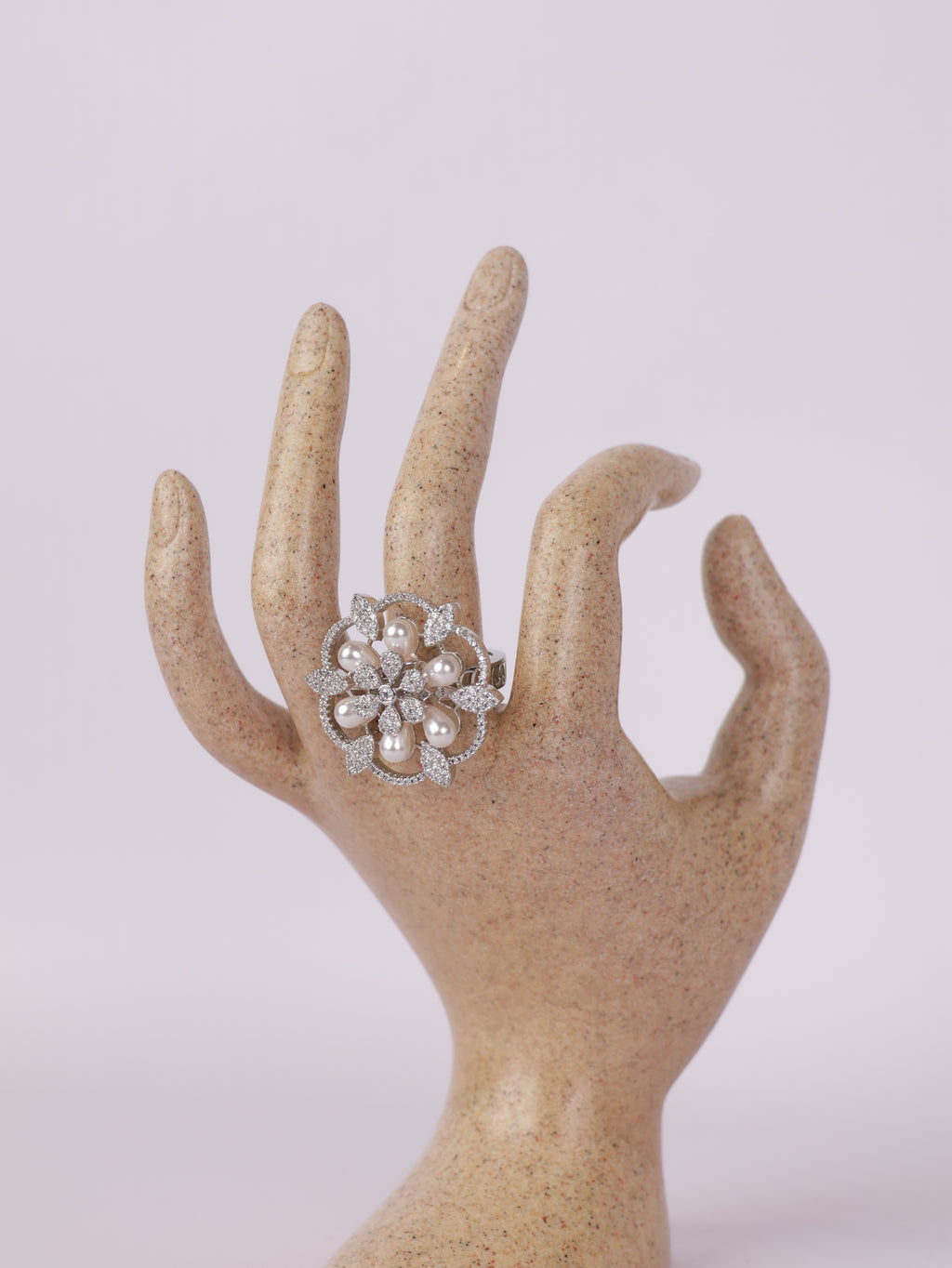 Royal Pearl Bloom & Diamond Pavé Statement Ring