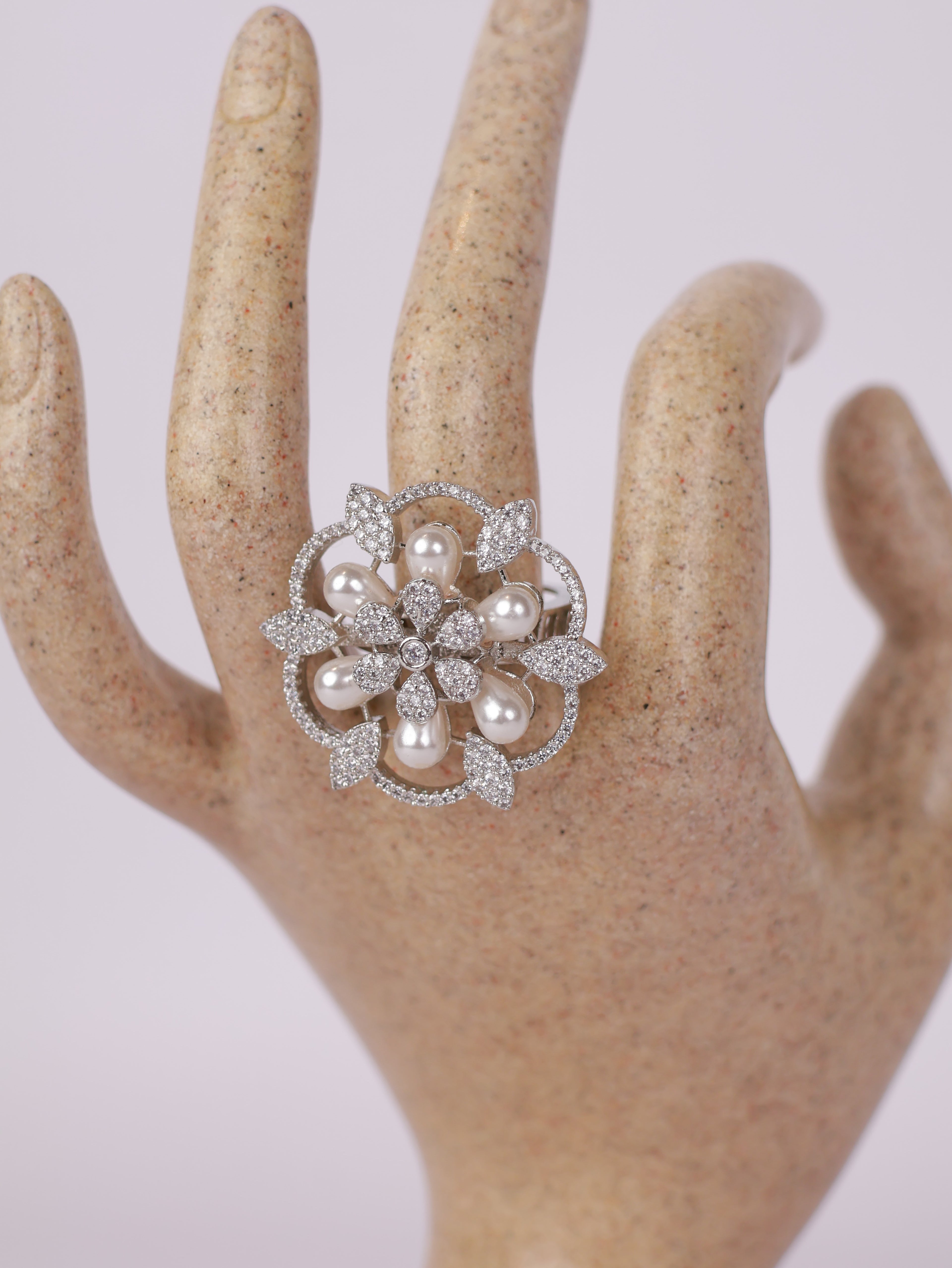 Royal Pearl Bloom & Diamond Pavé Statement Ring