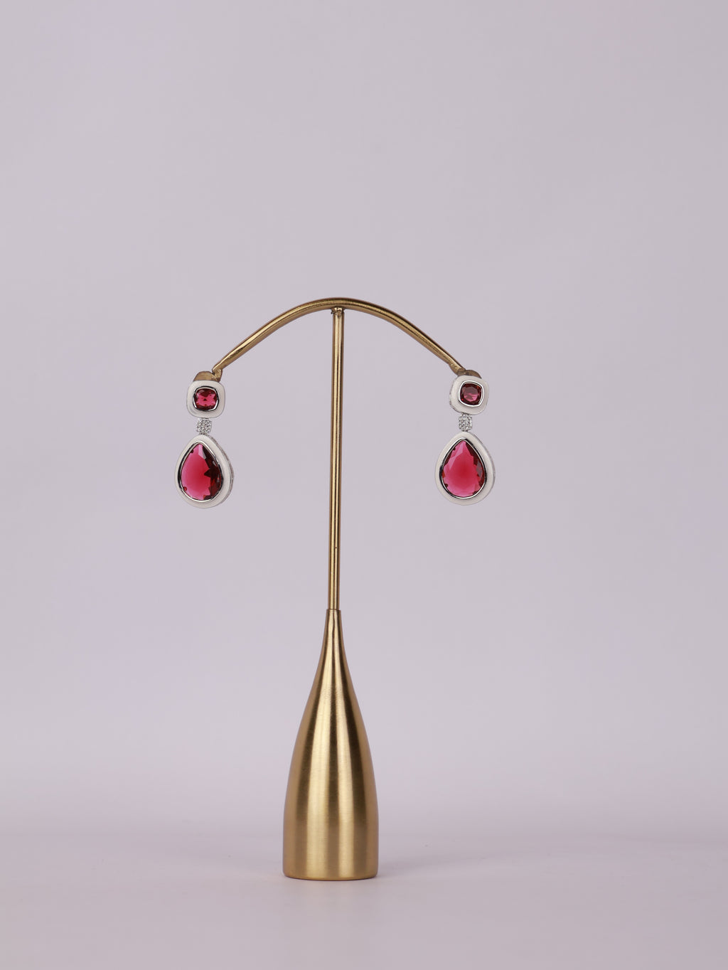 Royal Crimson Crystal & White Enamel Teardrop Earrings