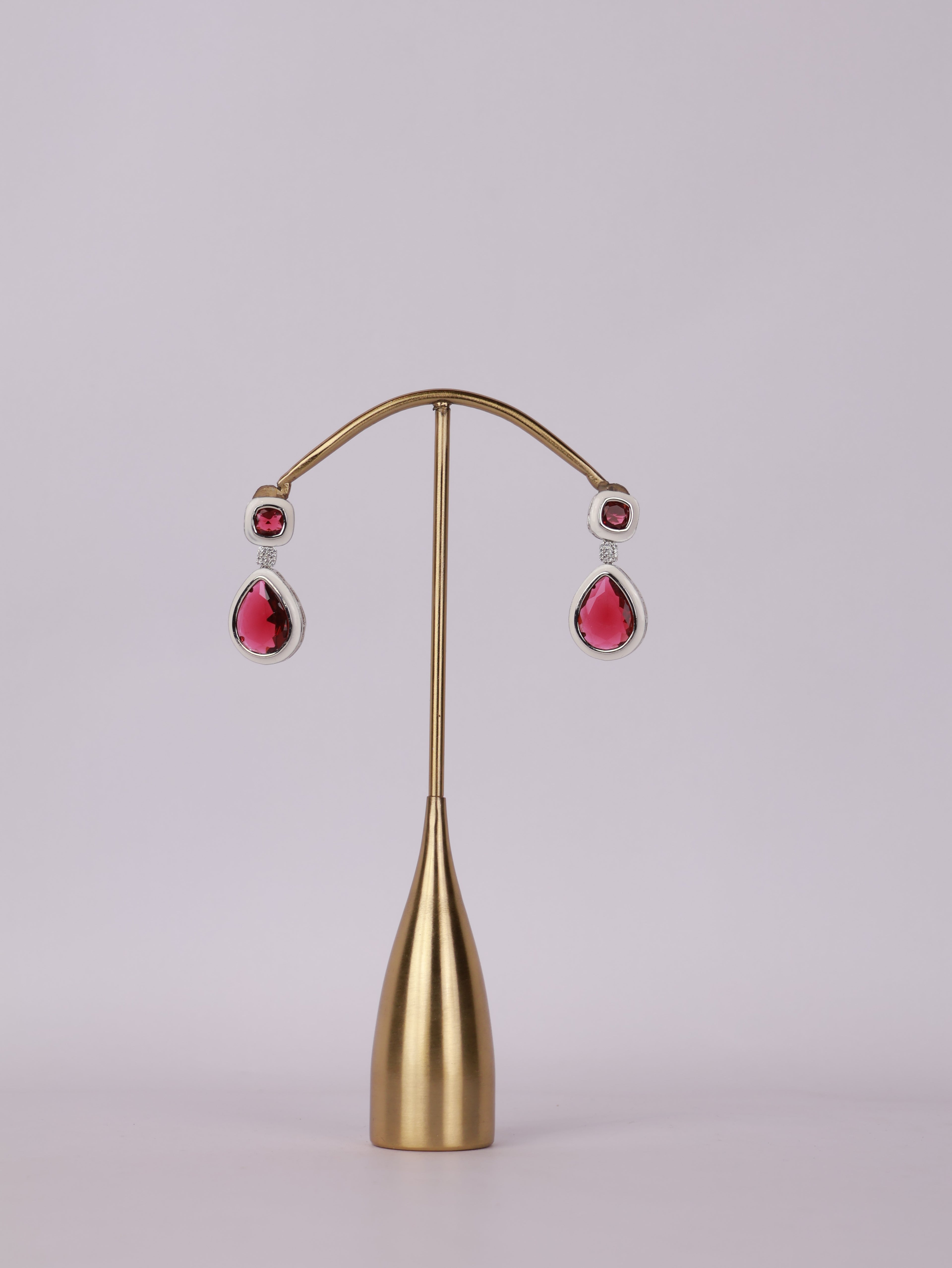 Royal Crimson Crystal & White Enamel Teardrop Earrings