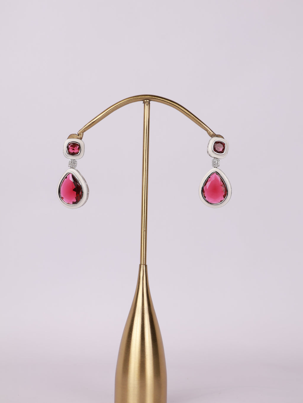 Royal Crimson Crystal & White Enamel Teardrop Earrings