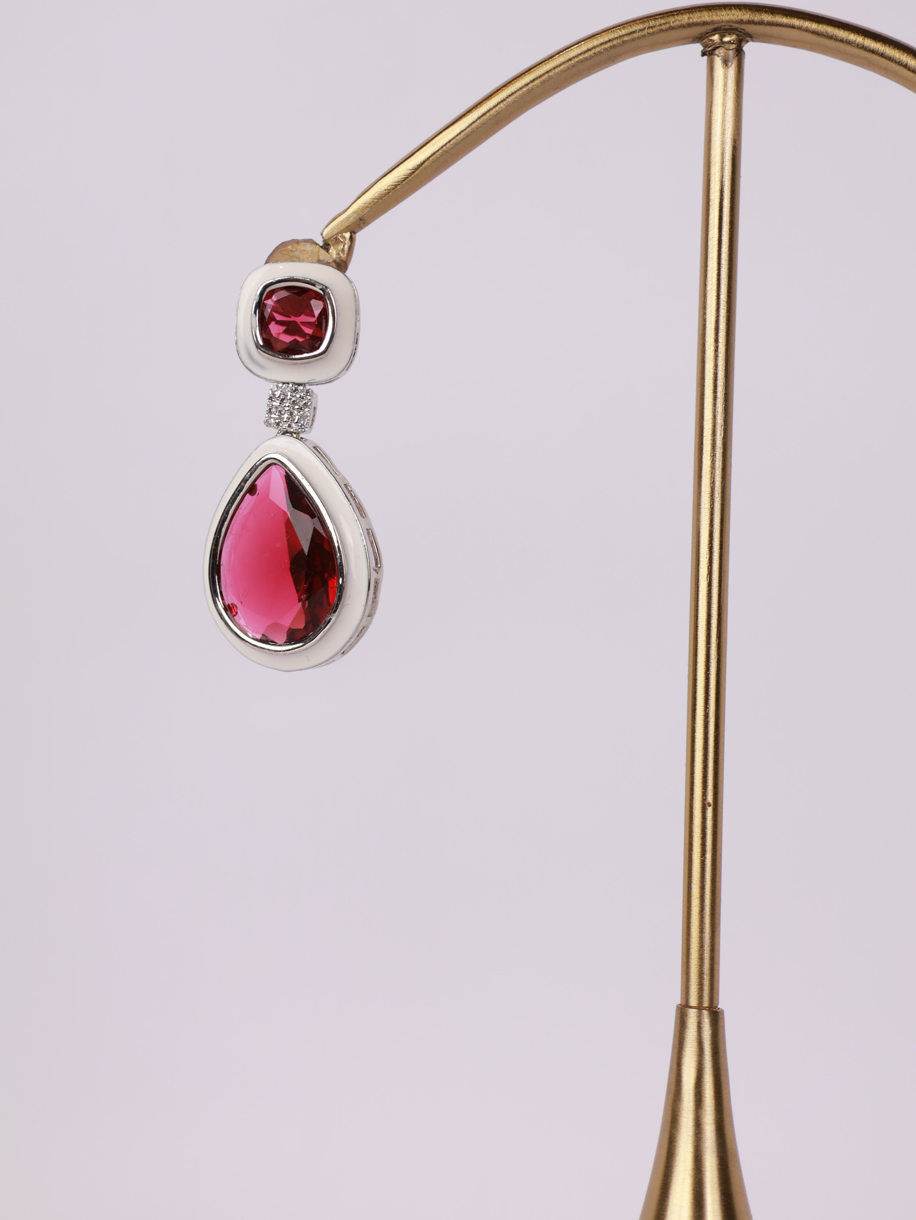 Royal Crimson Crystal & White Enamel Teardrop Earrings