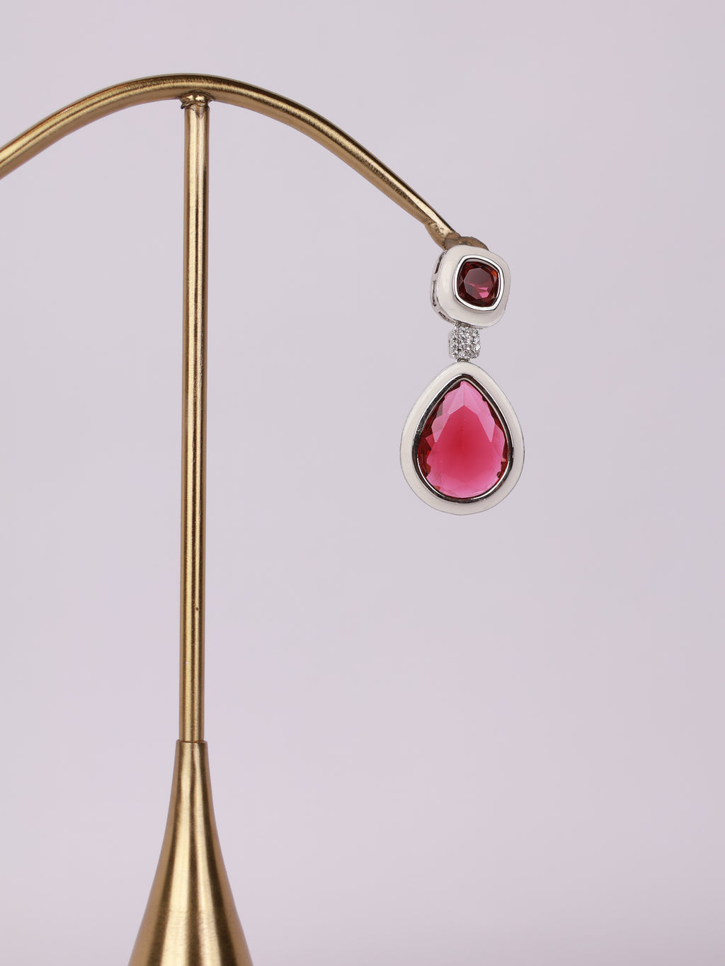 Royal Crimson Crystal & White Enamel Teardrop Earrings