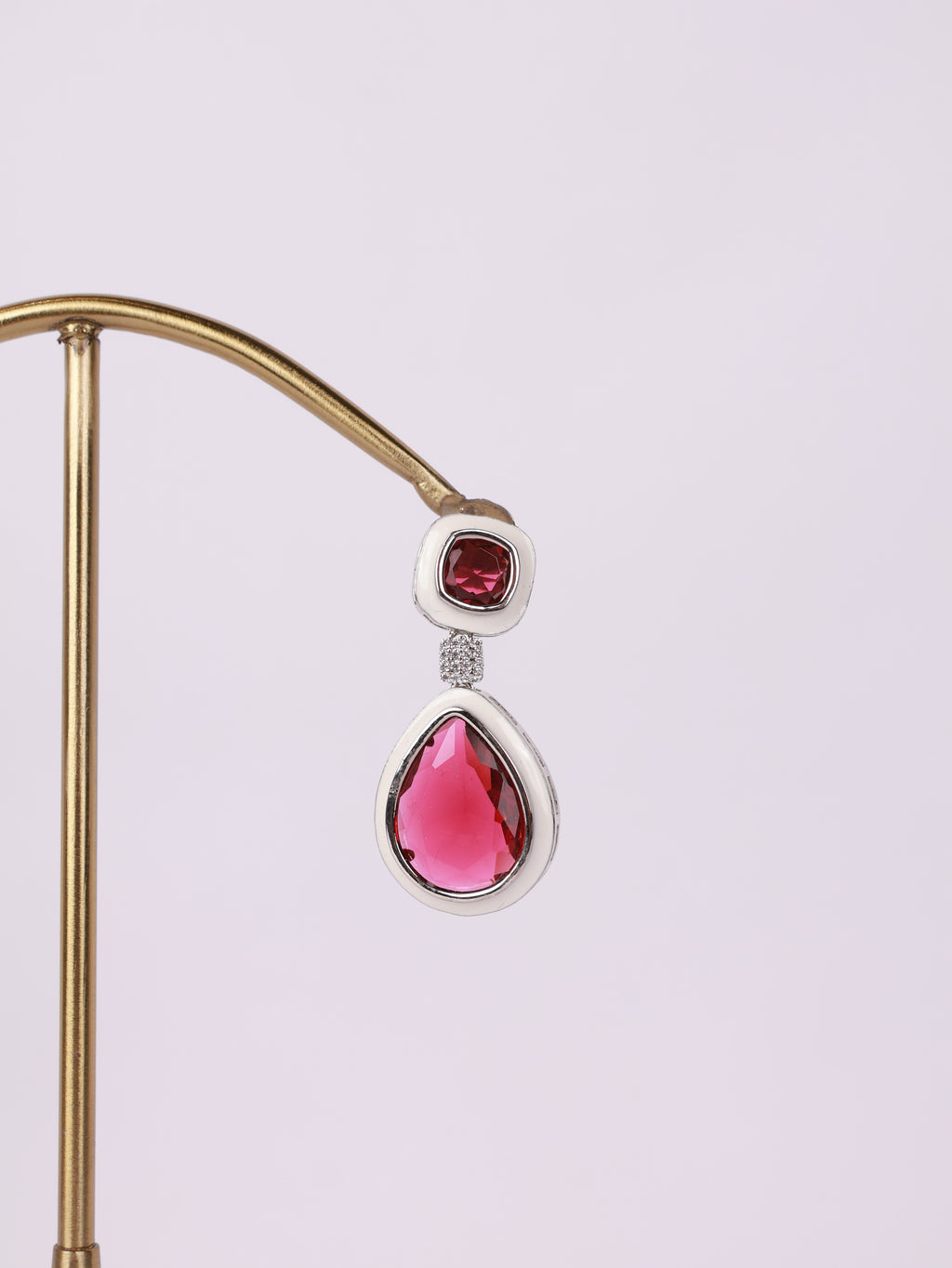 Royal Crimson Crystal & White Enamel Teardrop Earrings