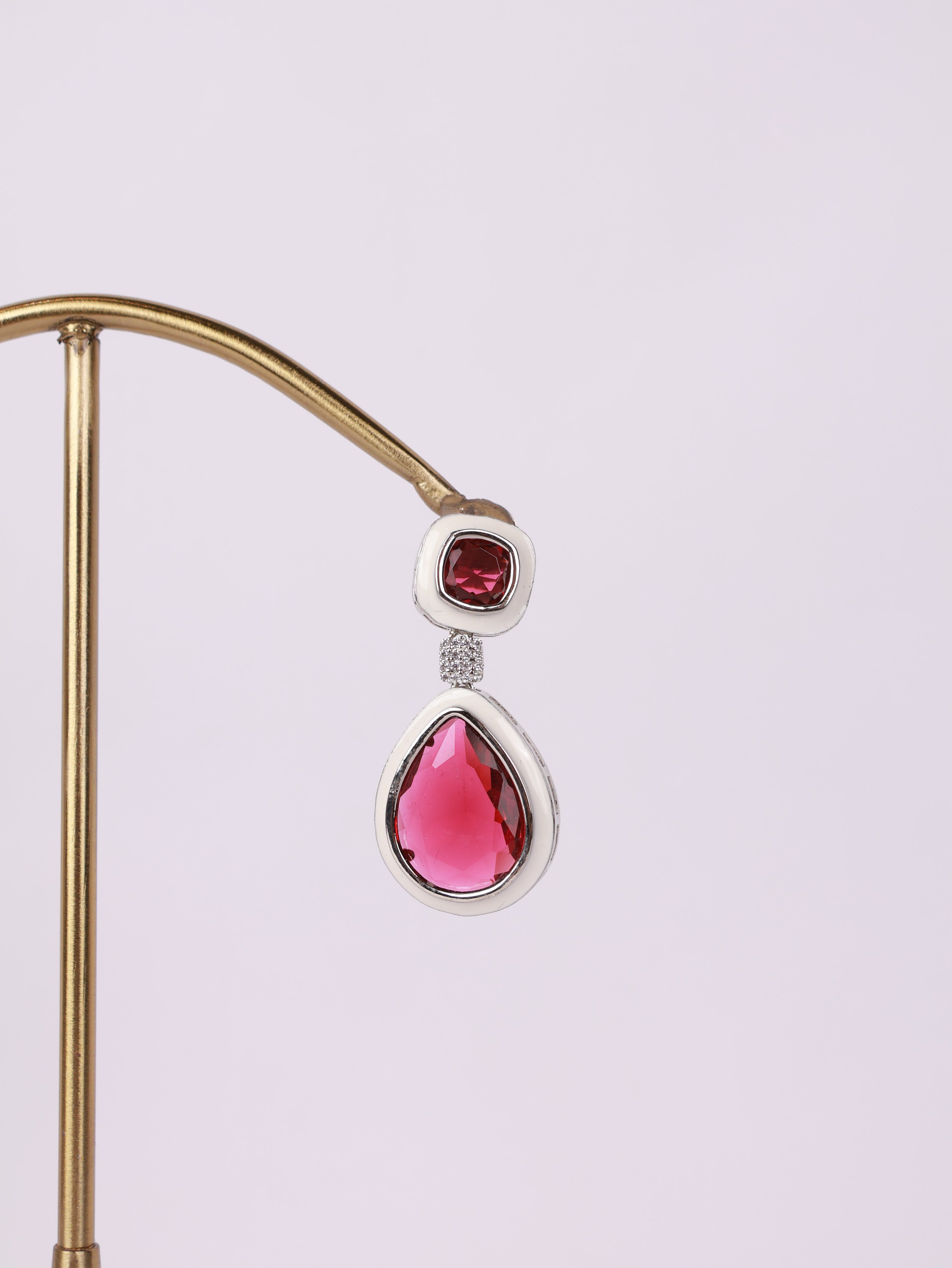 Royal Crimson Crystal & White Enamel Teardrop Earrings