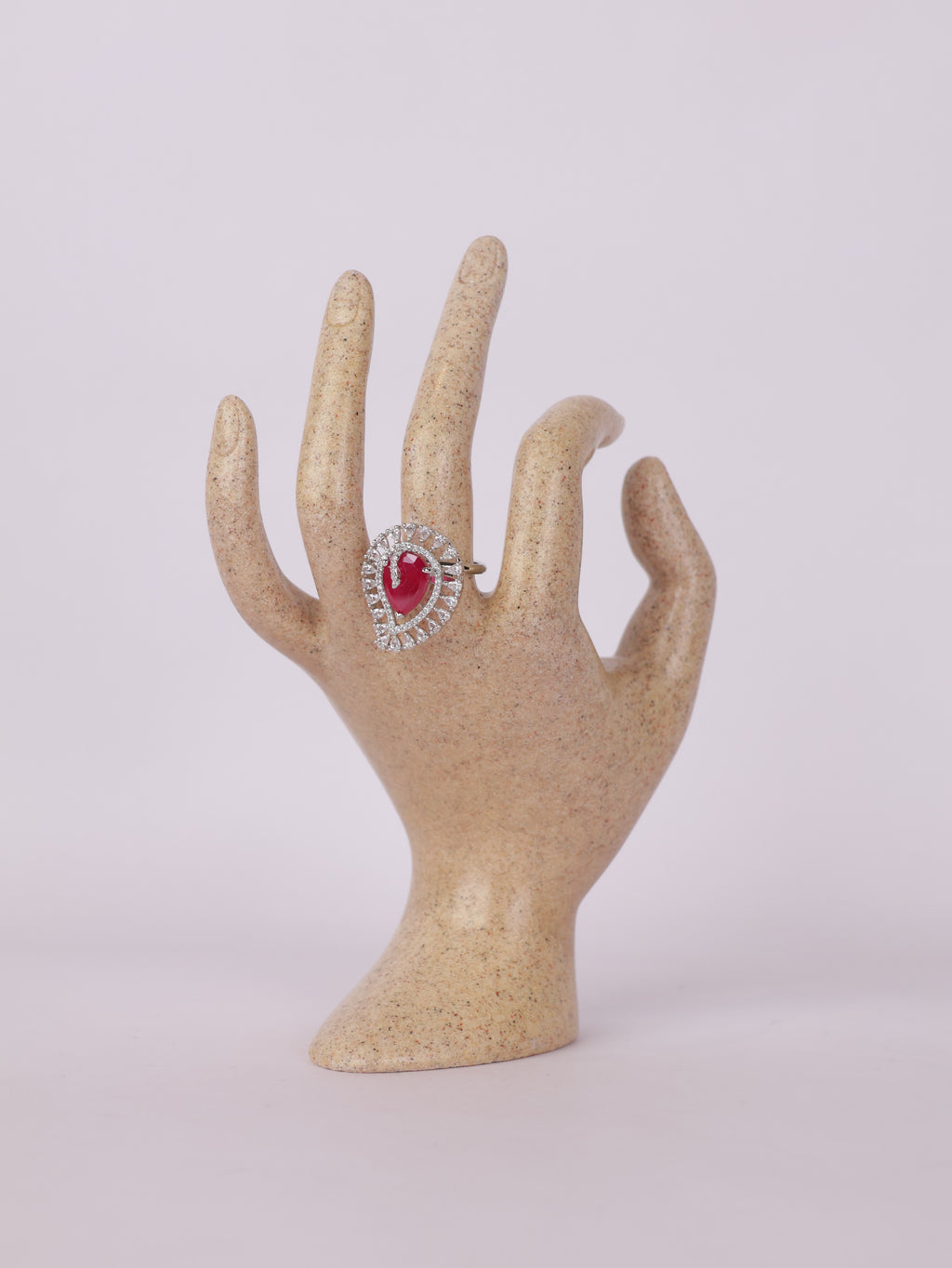 Royal Crimson Ruby Teardrop & Diamond Halo Statement Ring