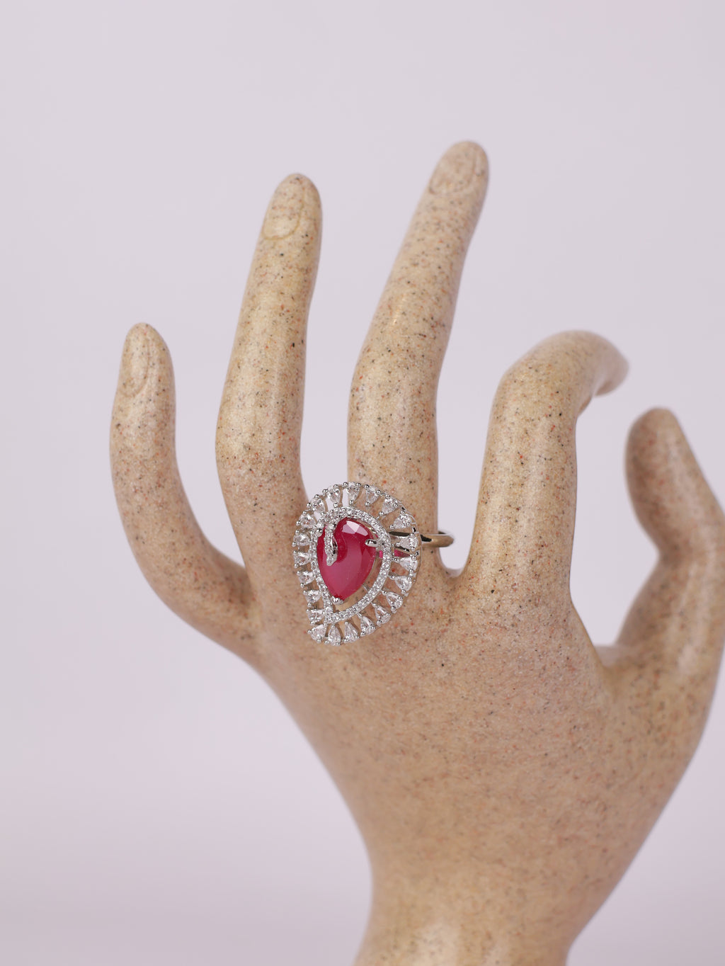 Royal Crimson Ruby Teardrop & Diamond Halo Statement Ring