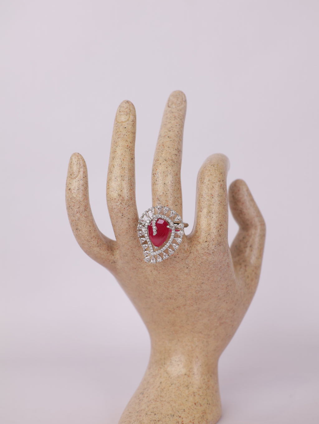 Royal Crimson Ruby Teardrop & Diamond Halo Statement Ring