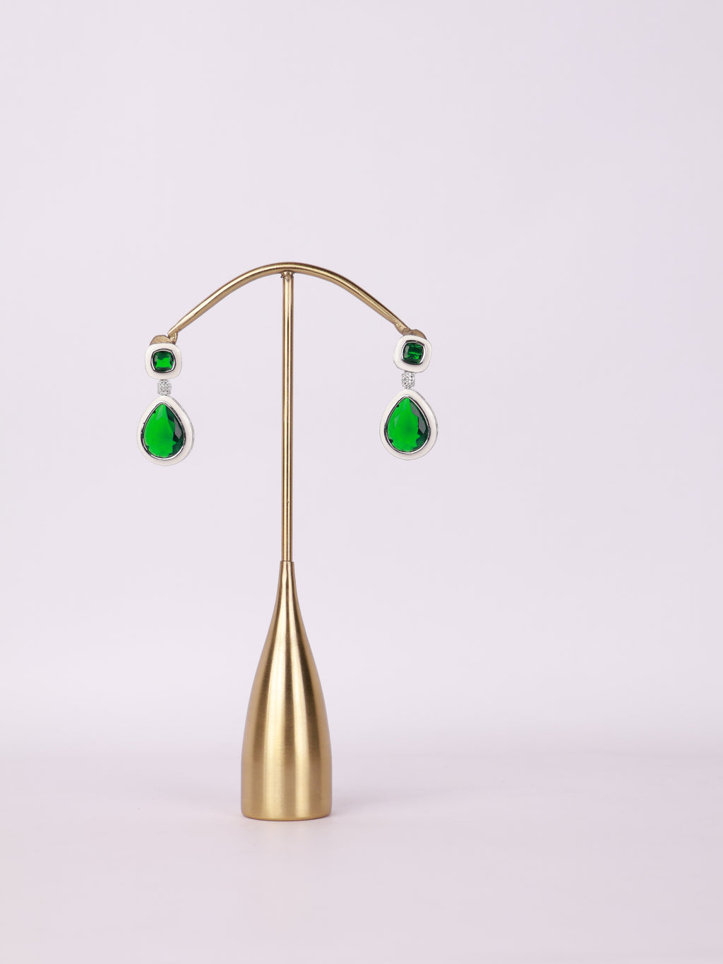 Royal Emerald Crystal & White Enamel Teardrop Earrings