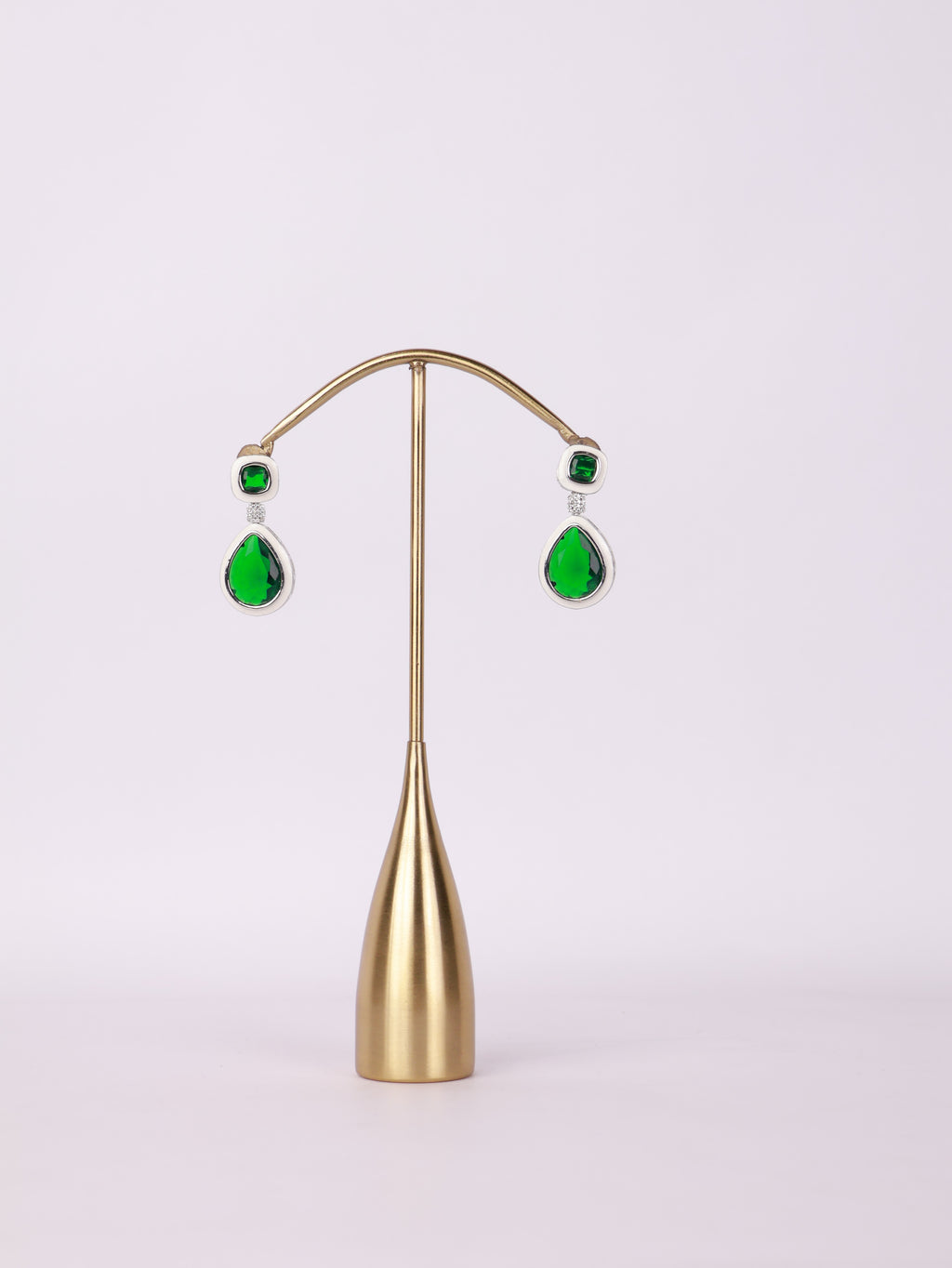 Royal Emerald Crystal & White Enamel Teardrop Earrings