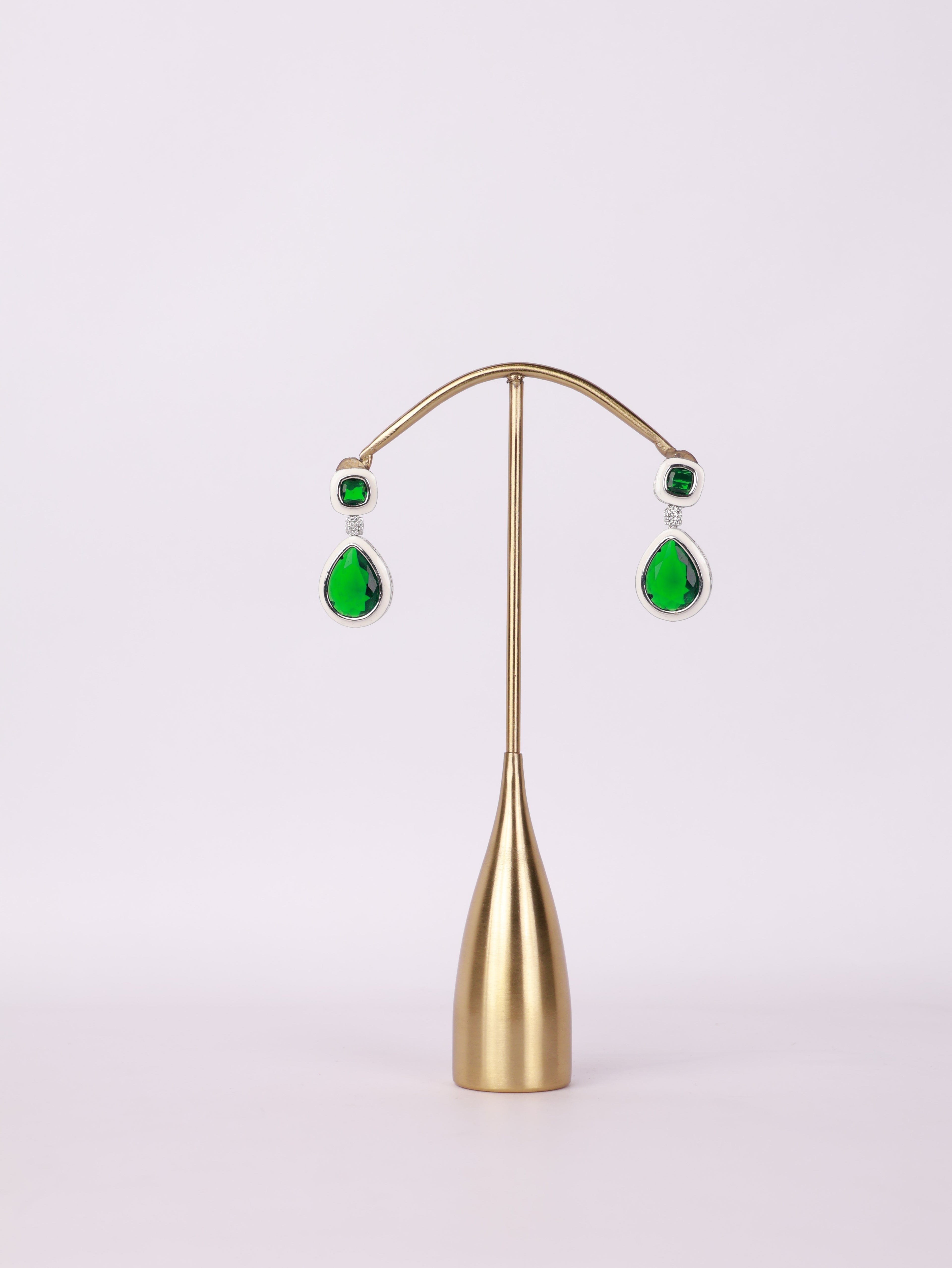 Royal Emerald Crystal & White Enamel Teardrop Earrings