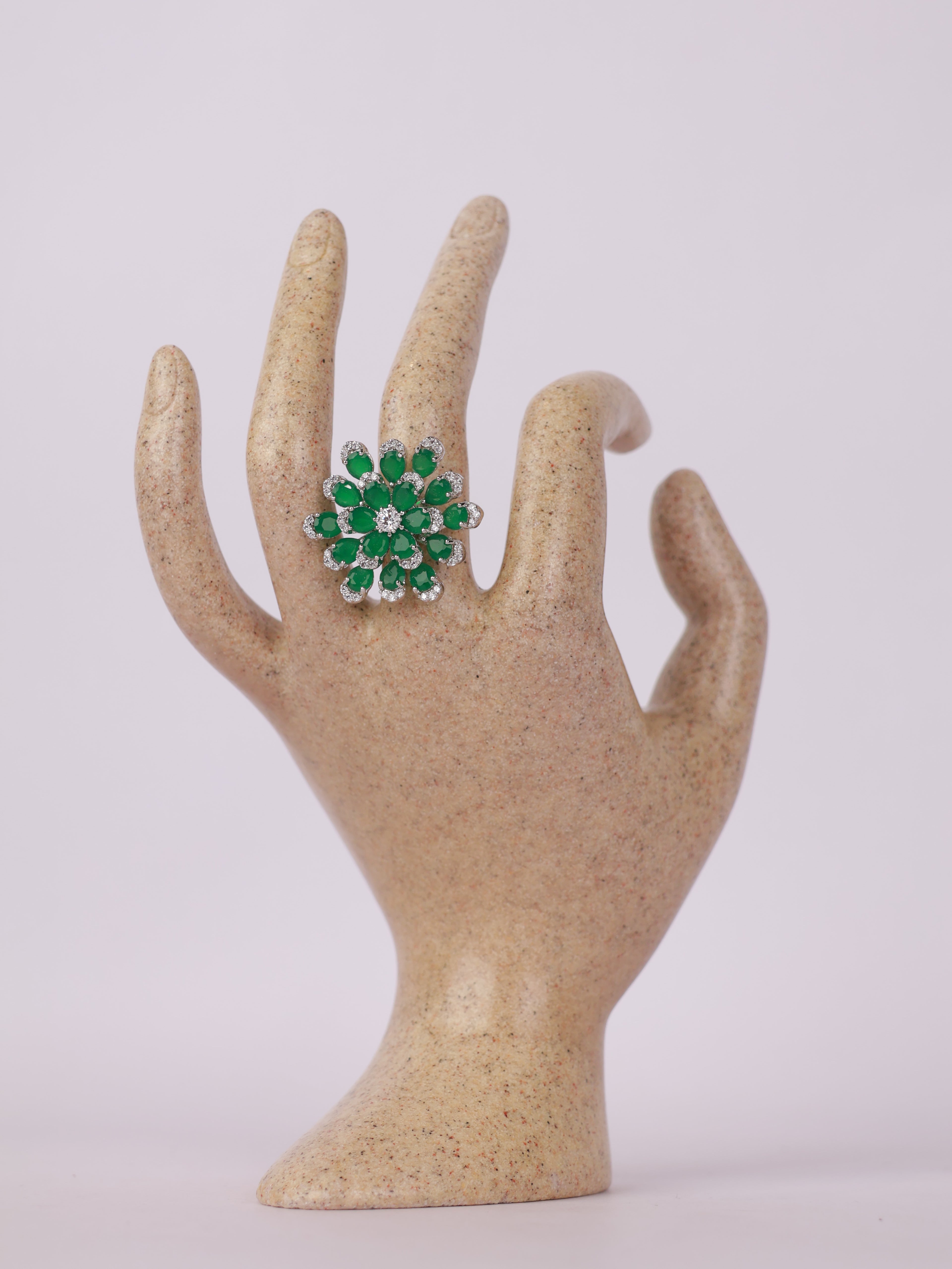 Royal Emerald Bloom & Diamond Pavé Statement Ring