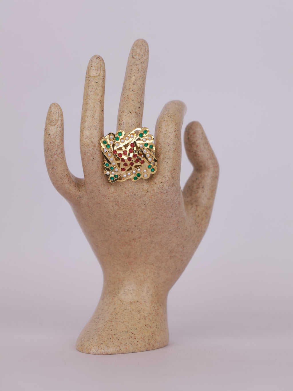 Crimson Emerald Lattice Ring