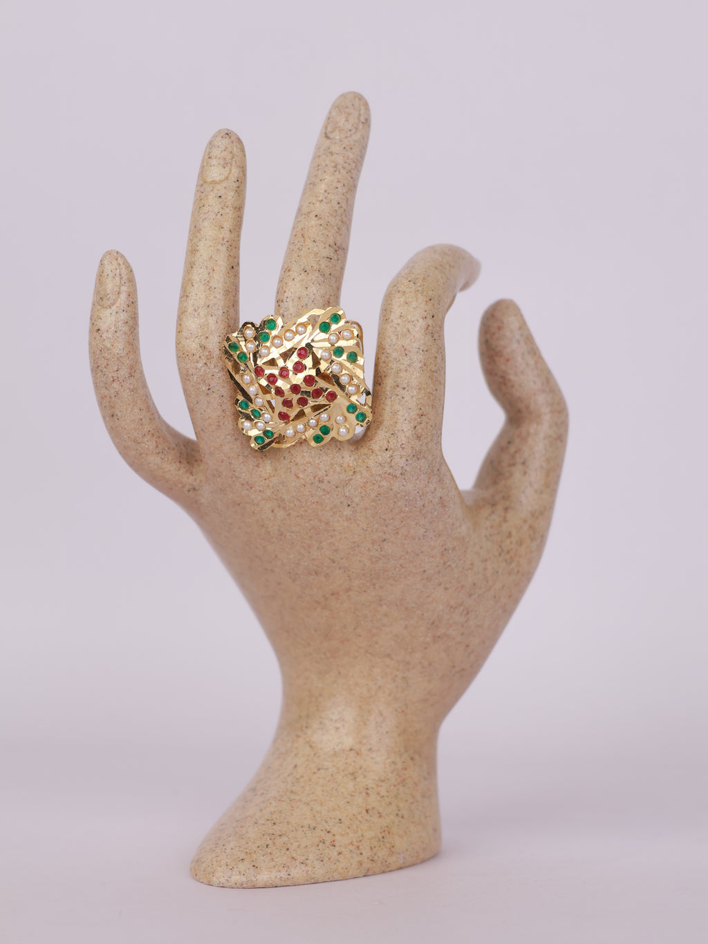 Crimson Emerald Lattice Ring