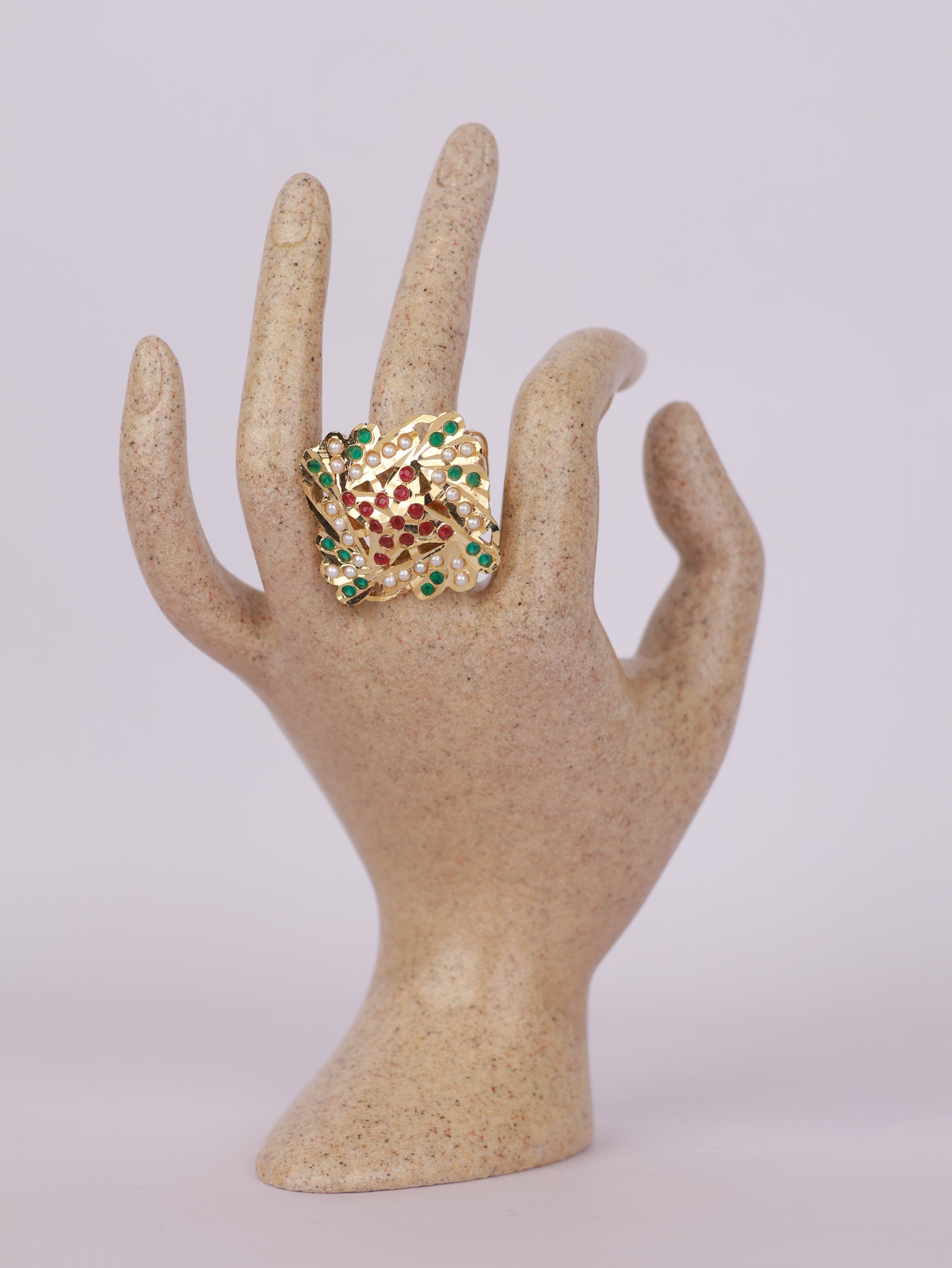 Crimson Emerald Lattice Ring