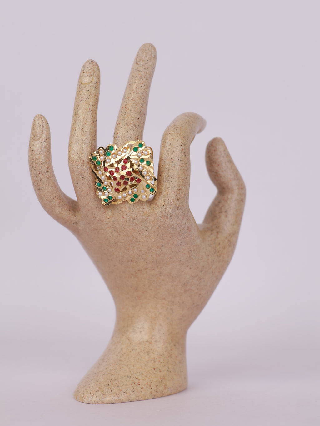 Crimson Emerald Lattice Ring