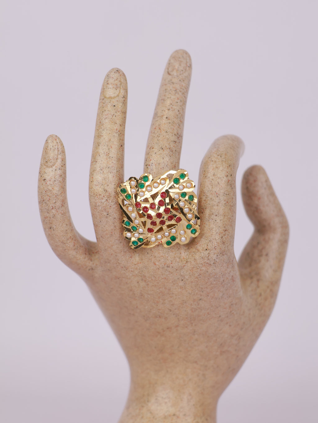 Crimson Emerald Lattice Ring